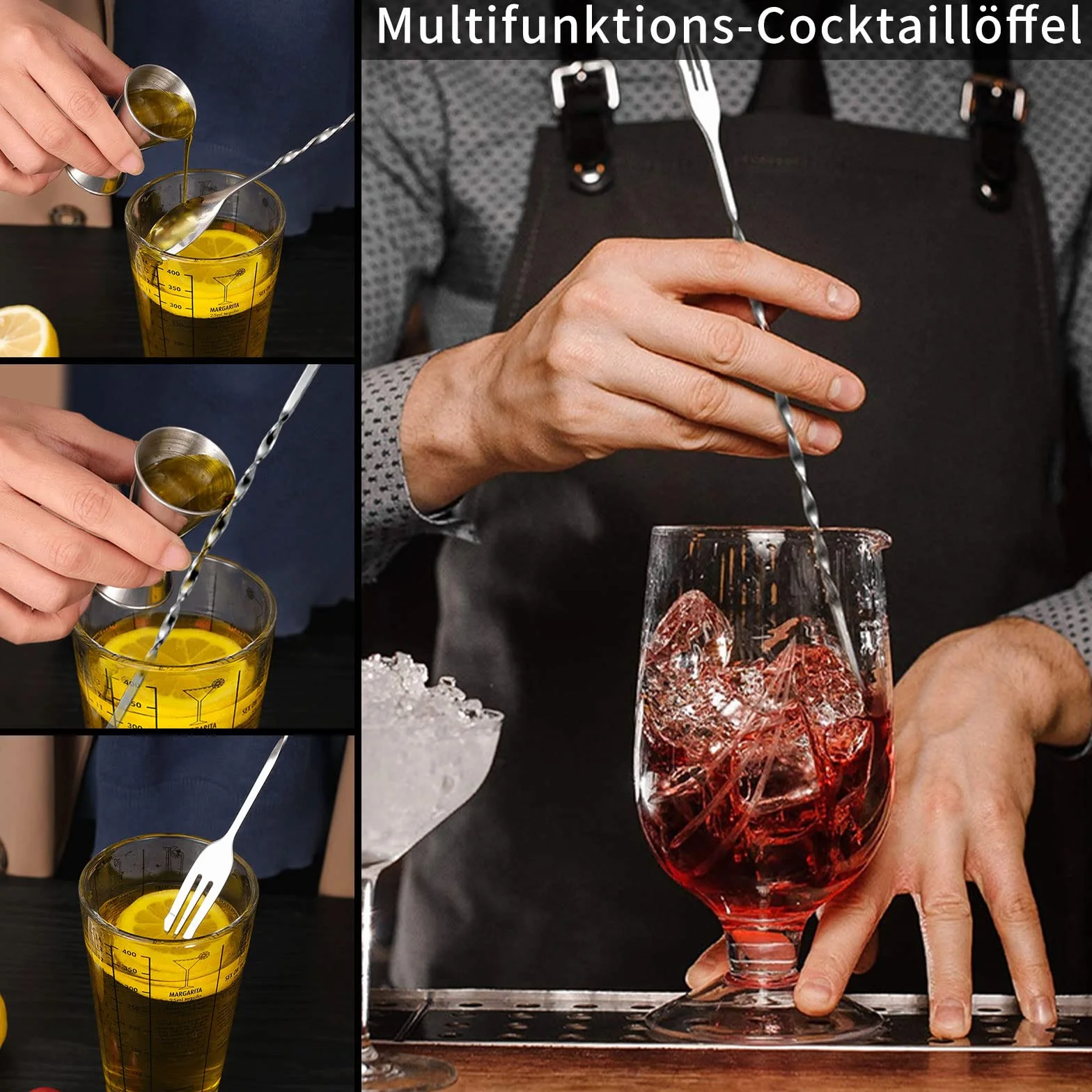 Mojito ze stali nierdzewnej z łyżeczką koktajlową, ubijak do lodu, do koktajli, do kuchni, baru, restauracji, 26 cm