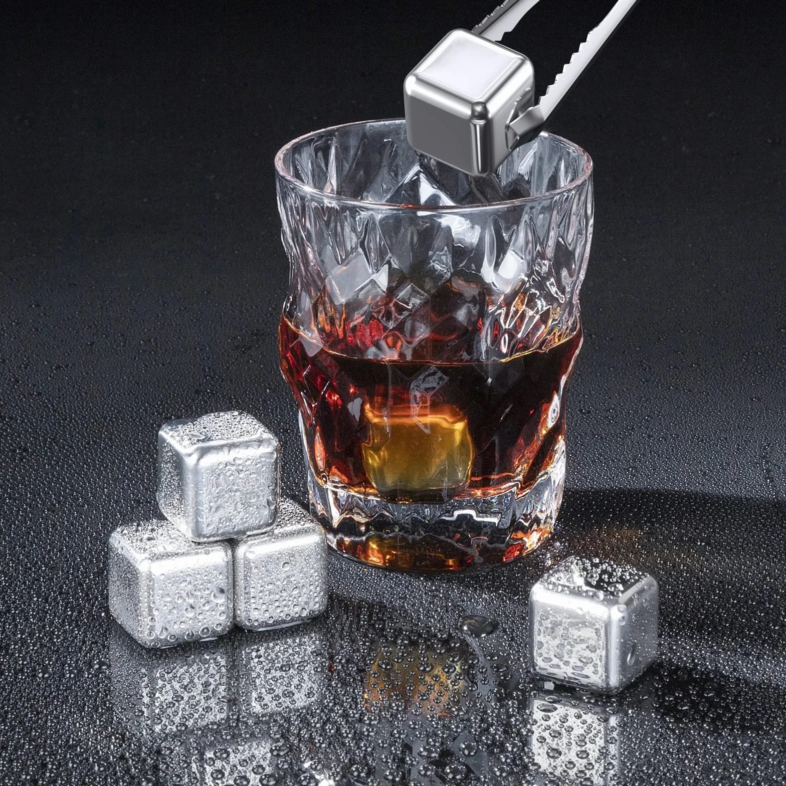Kamienie do whisky ze stali nierdzewnej, zestaw 8 szt., wielokrotnego użytku