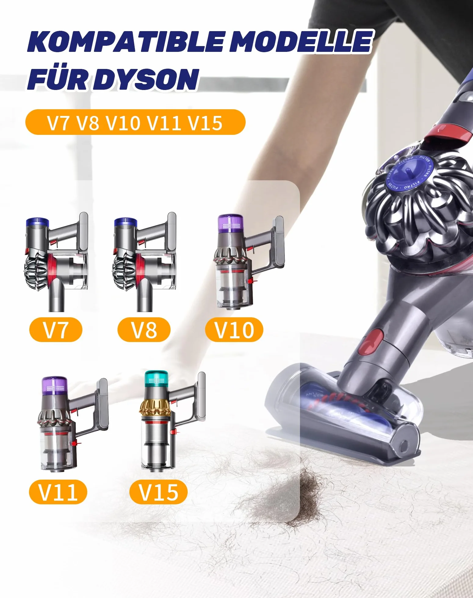 Mini szczotka do włosów, elektryczna szczotka do Dyson V15, V11, V10, V8, V7, zapasowa szczotka z funkcją zapobiegającą splątaniu się do materacy, sof, dywanów, łóżek dla zwierząt domowych i foteli