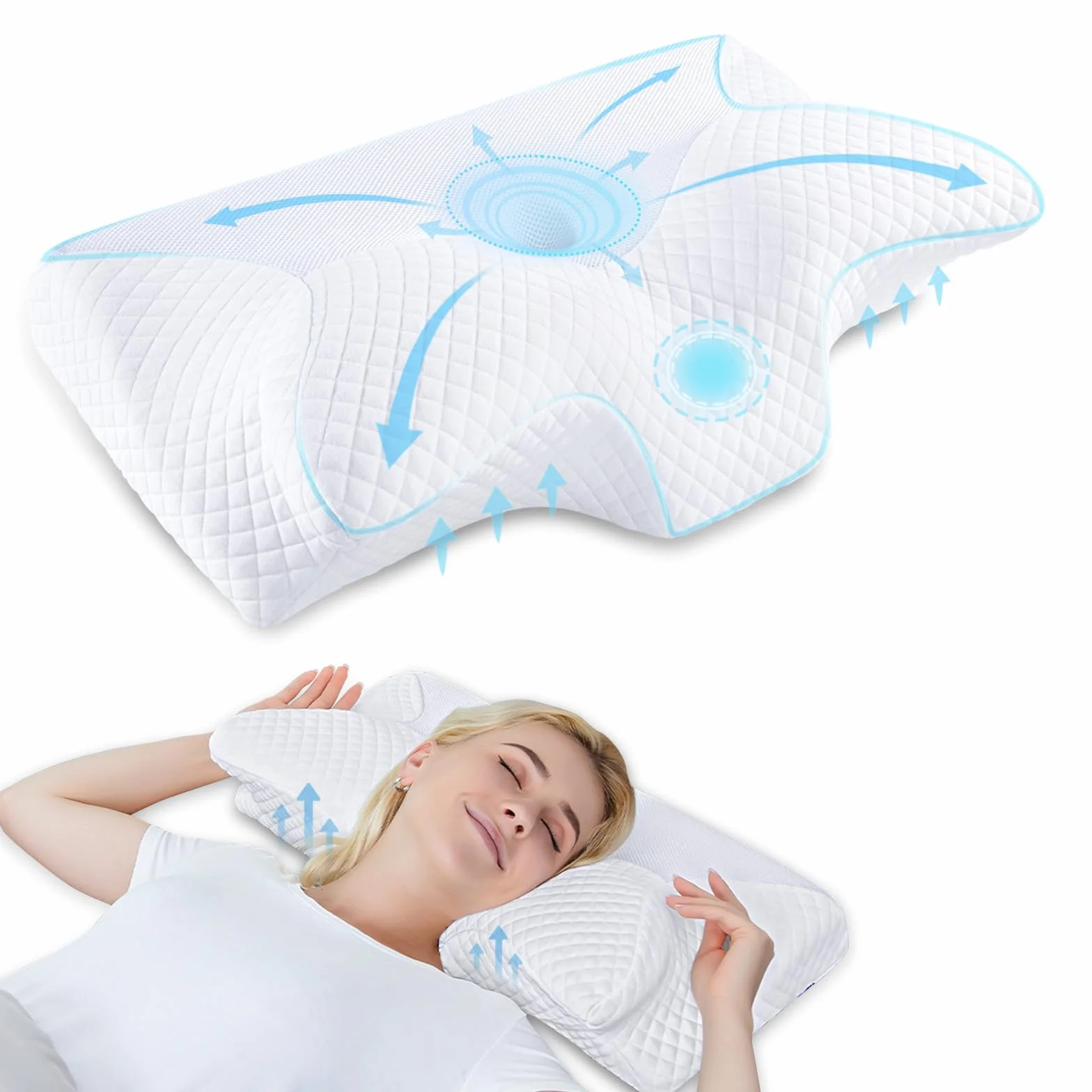 HOMCA Poduszka z pianki pamięciowej szyjna ergonomiczna konturowa 60x35x8/12cm Biały