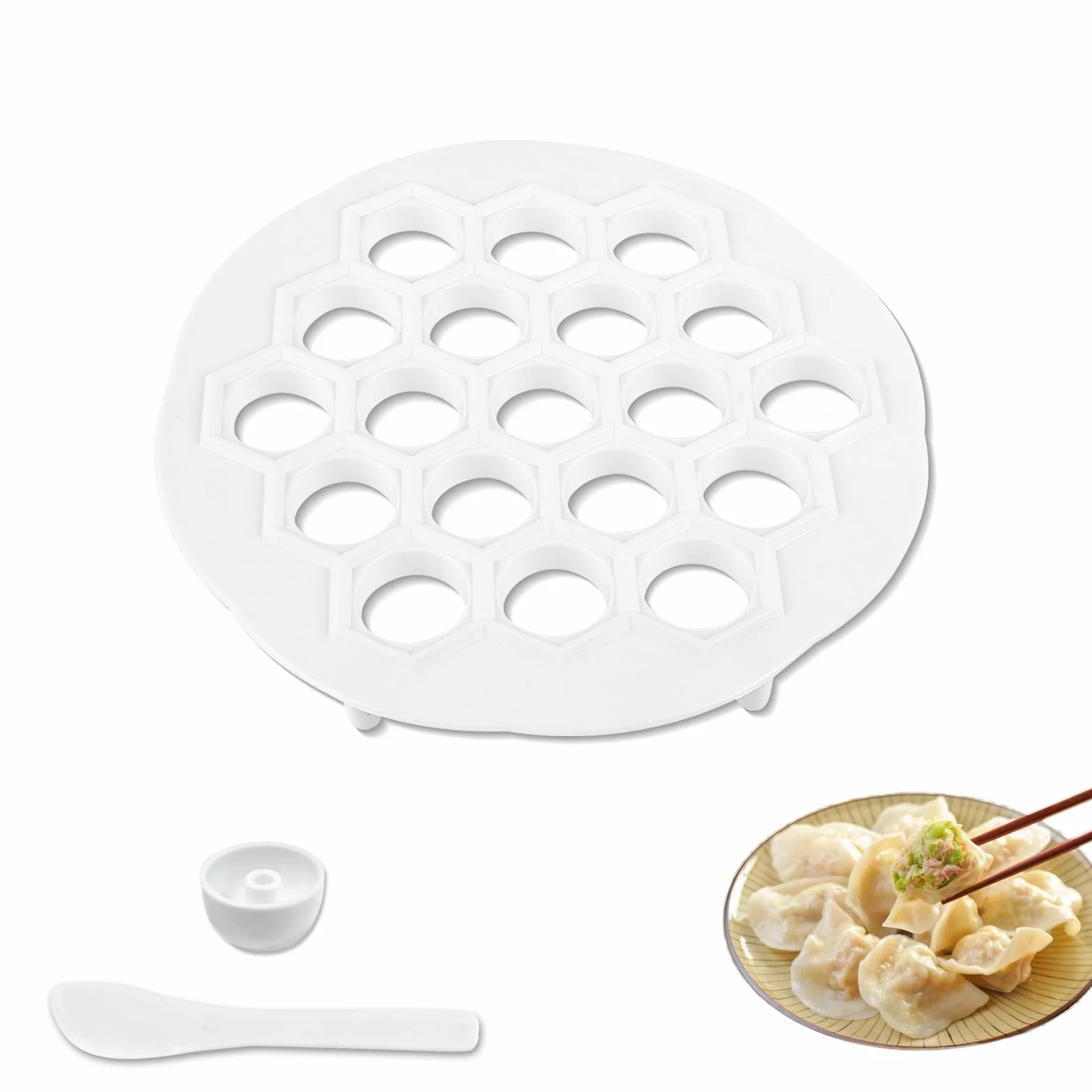 Foremka do pierogów, 19 przegródek, deska do ravioli, prasa do pierogów, materiał PP, forma manti do wydajnej produkcji pierogów i pierogów, idealna do domowej kuchni, biała