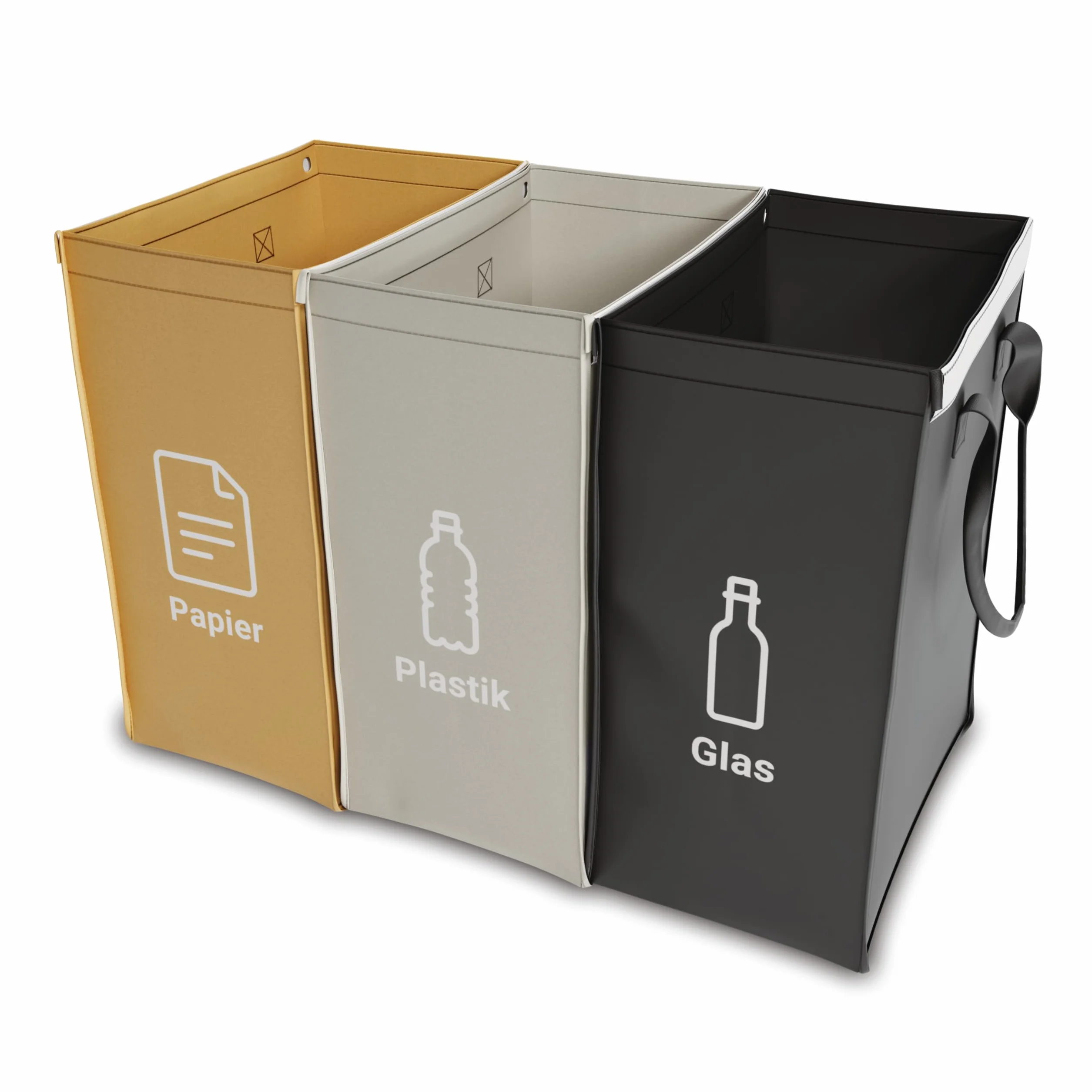 qikfresh - 3-częściowy system segregacji odpadów - Pojemniki do recyklingu szkła, papieru, plastiku i butelek - Oszczędzający miejsce system do kuchni i domu (symbole + tekst)