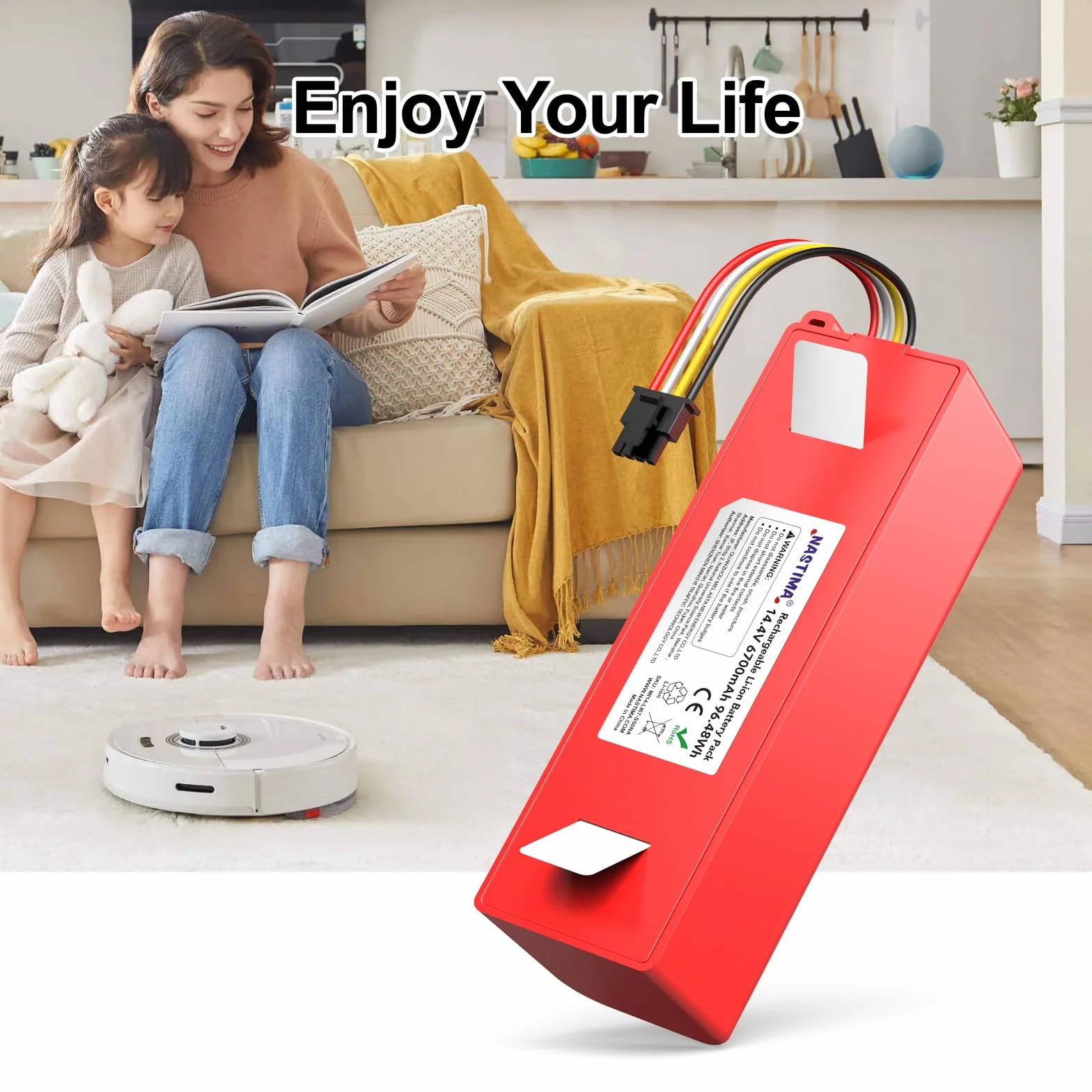 Akumulator Li-Ion 14,4V 6700mAh 96,48Wh Kompatybilny z Xiaomi Roborock S50 S51 S52 S53 S55 S502 S5 Max S6 T6 61 65 Xiaowa E20 Mijia 1. i 2. generacji Zastępczy z BMS