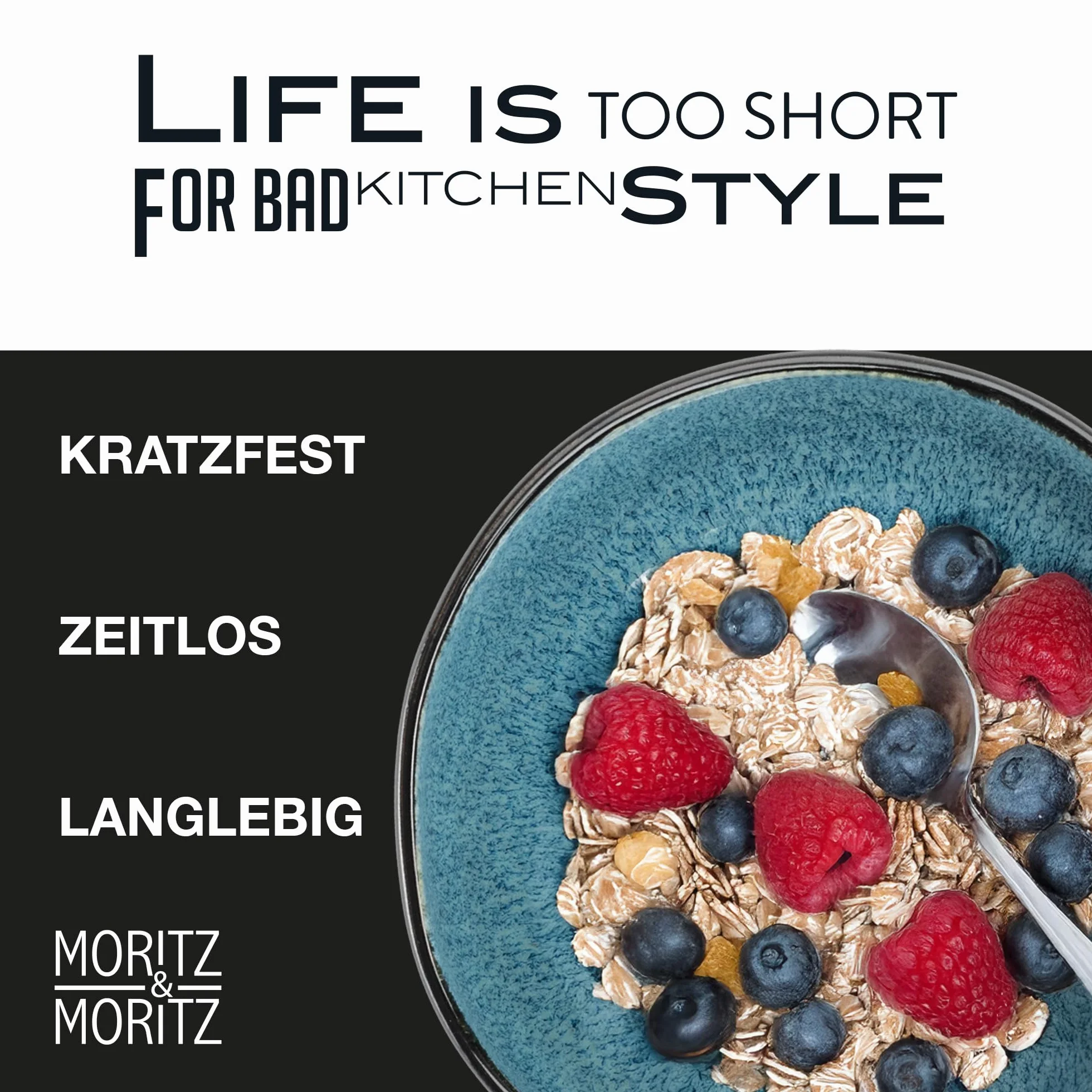Moritz & Moritz Organiczne miski na płatki śniadaniowe, zestaw 6 niebieskich misek z kamionki w nowoczesnym wzornictwie, pojemność ok. 500 ml, unikalny gradient kolorów, wytrzymałe, nadają się do