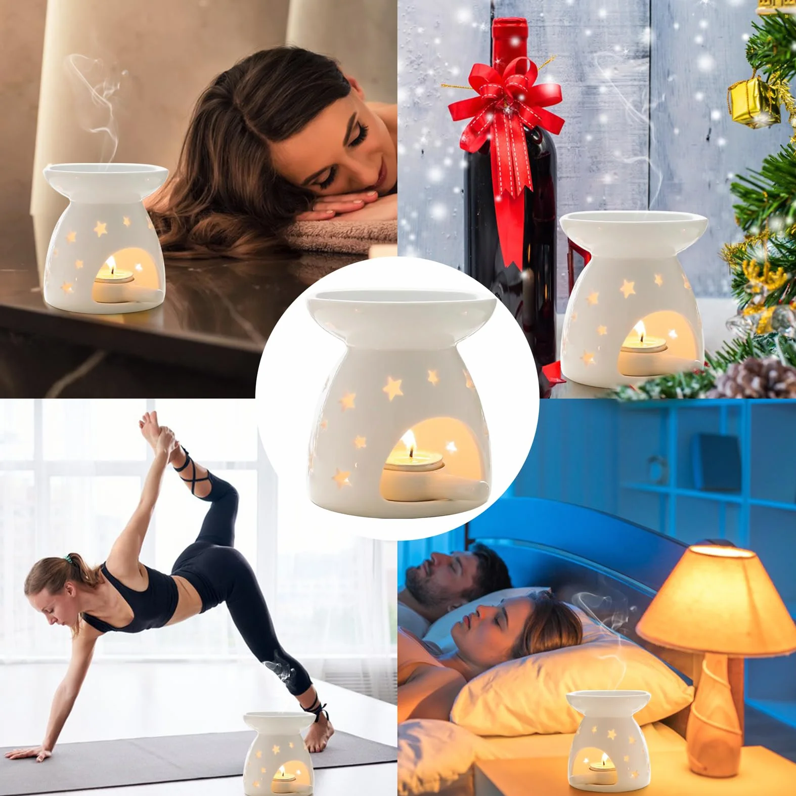 Ceramiczna lampa zapachowa do olejków eterycznych z łyżeczką do świec