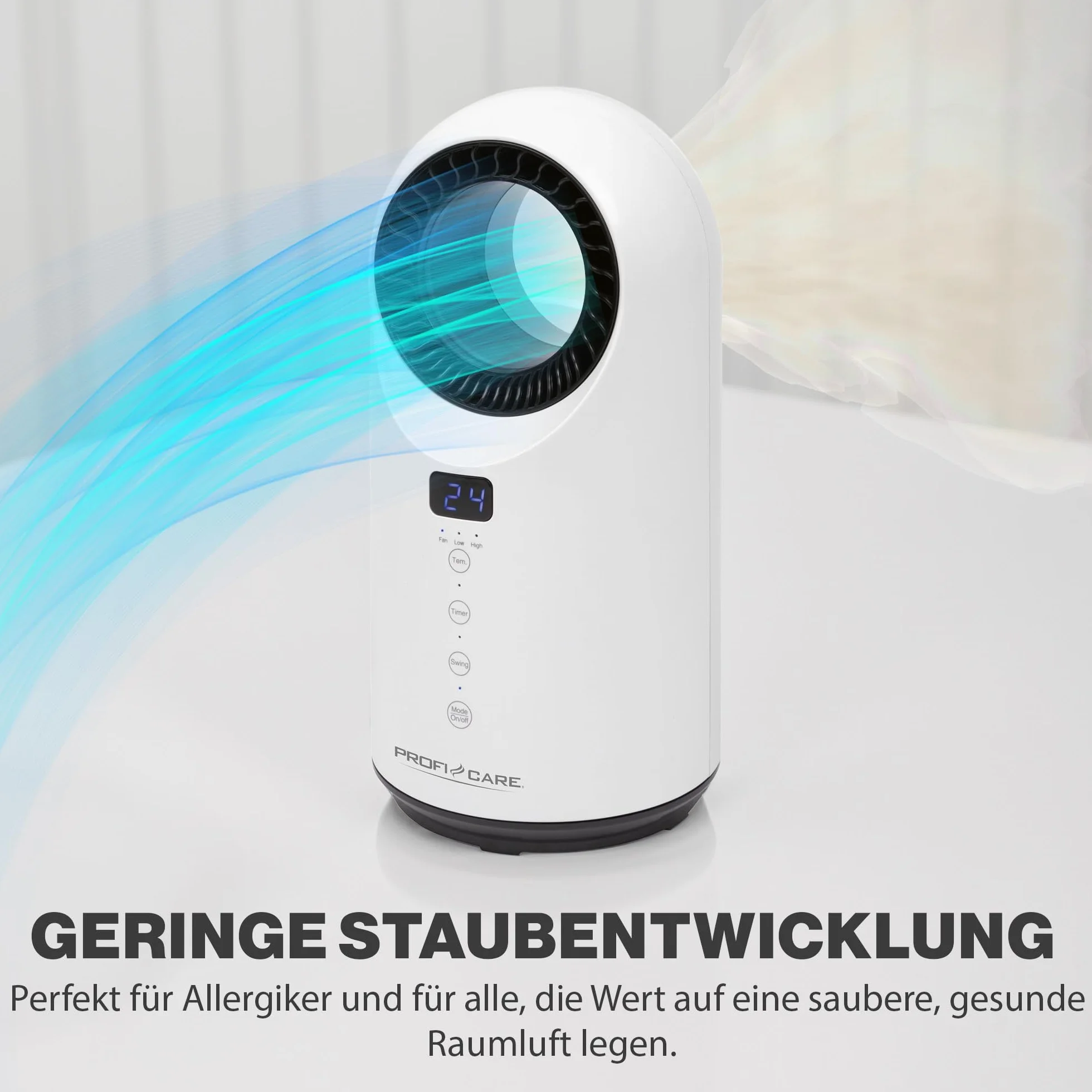 ProfiCare Wentylator Grzejnik elektryczny - Wentylator chłodniczy - 2 w 1 ceramiczny ogrzewanie i wentylator stołowy w jednym czujniku dotykowym Ekran LED 330860
