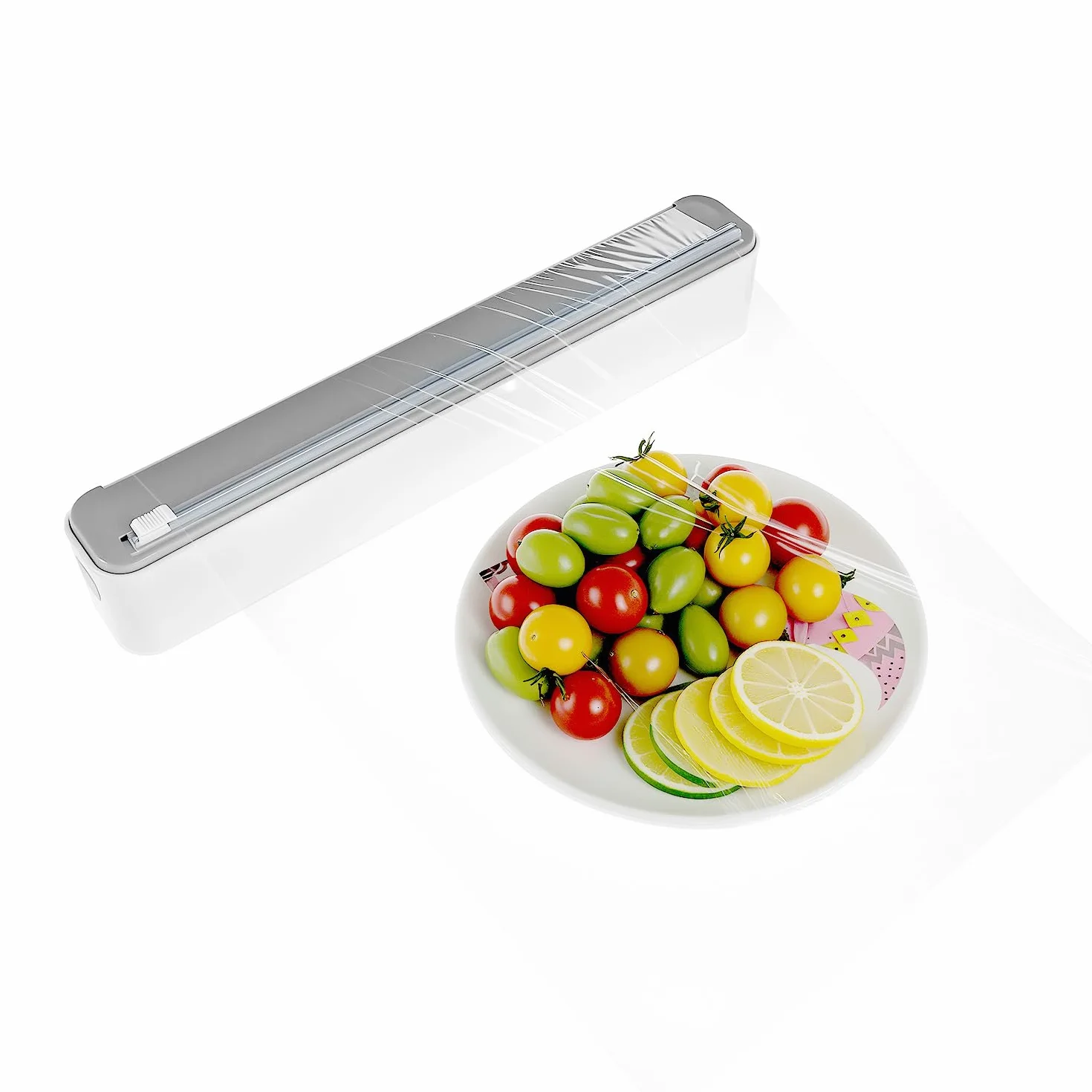 QWORK® Magnetyczny dozownik folii spożywczej, dozownik folii z funkcją cięcia, do montażu na ścianie, z folią spożywczą 50 m
