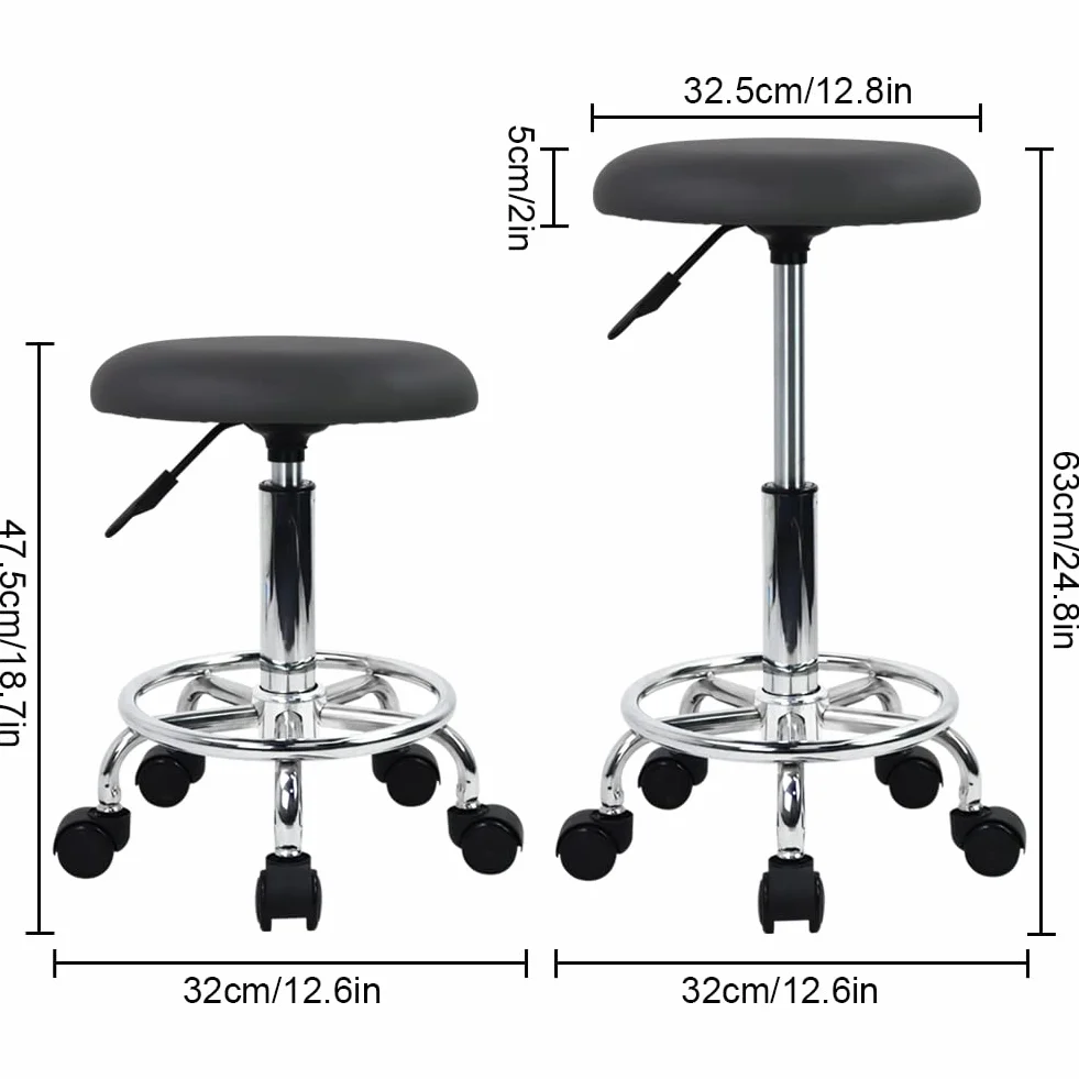 WKWKER Ergonomiczny stołek na kółkach PU skóra obrotowy regulacja wysokości czarny