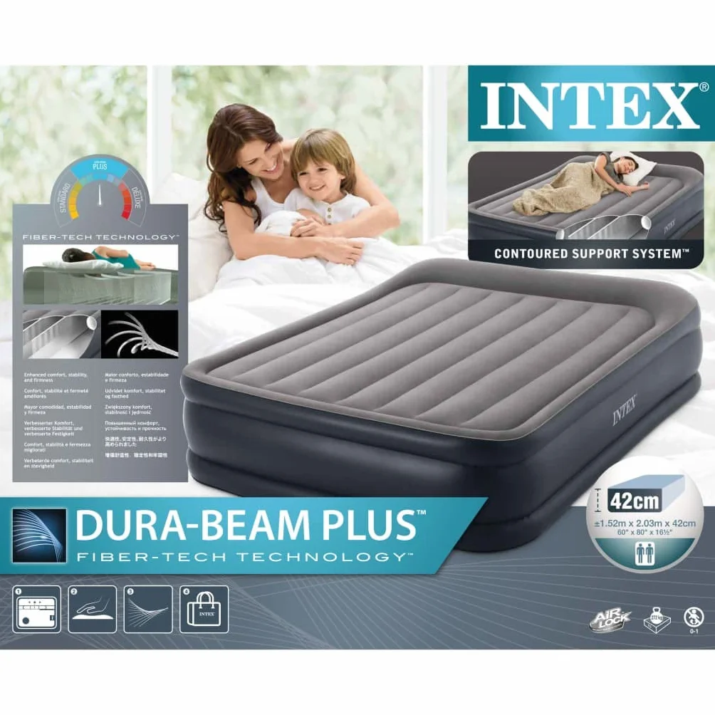 Intex Essential Rest Dura-Beam Plus Queen Łóżko Dmuchane 152 x 203 x 46 cm Szary