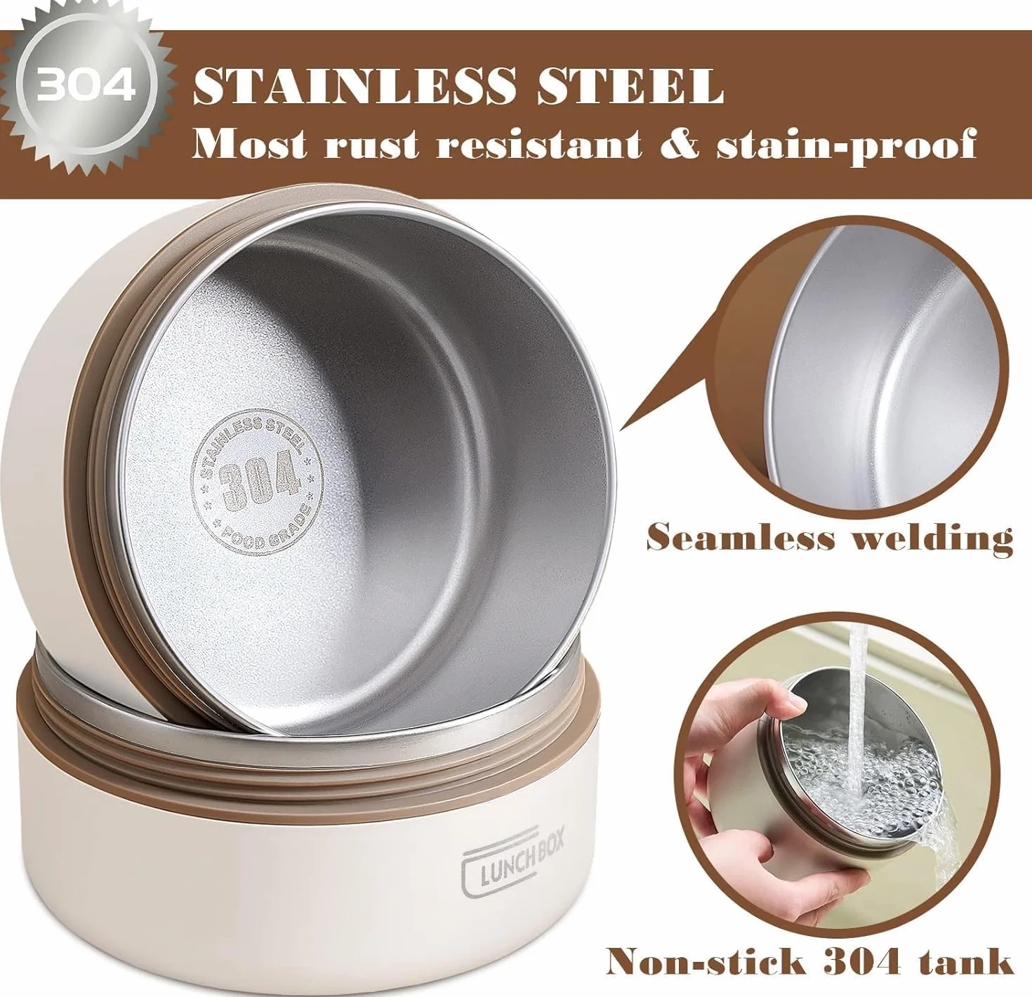 Sightday Termiczne pudełko na lunch ze stali nierdzewnej, szczelne, 440 ml i 600 ml