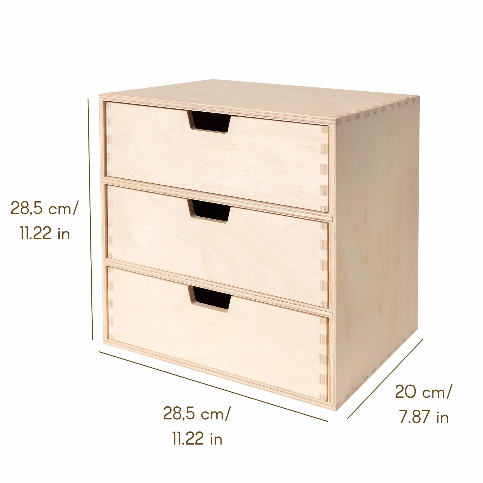 Creative Deco Drewniana Mini Komoda Organizer 3 Szufladki | 28.5 x 20 x 28.5 cm (+/- 1 cm) | Mała Szafeczka na Drobiazgi | Sklejka Niemalowana | Idealna do Przechowywania, Dekoracji i Decoupage'u