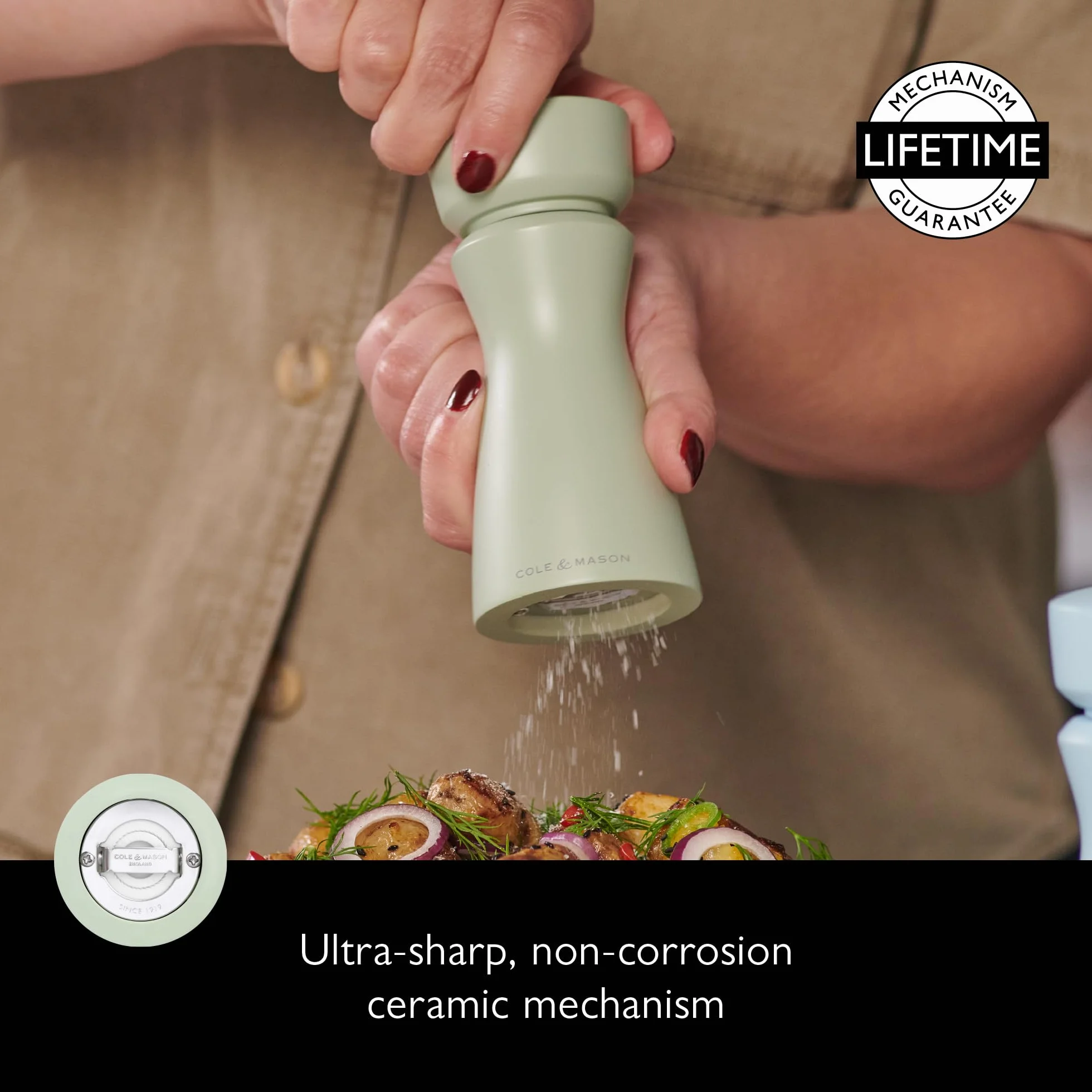 Cole & Mason Kenton młynek do soli i pieprzu, szałwia, regulowany mielenie, trwały mechanizm ceramiczny, zawiera 1 młynek, 15 cm