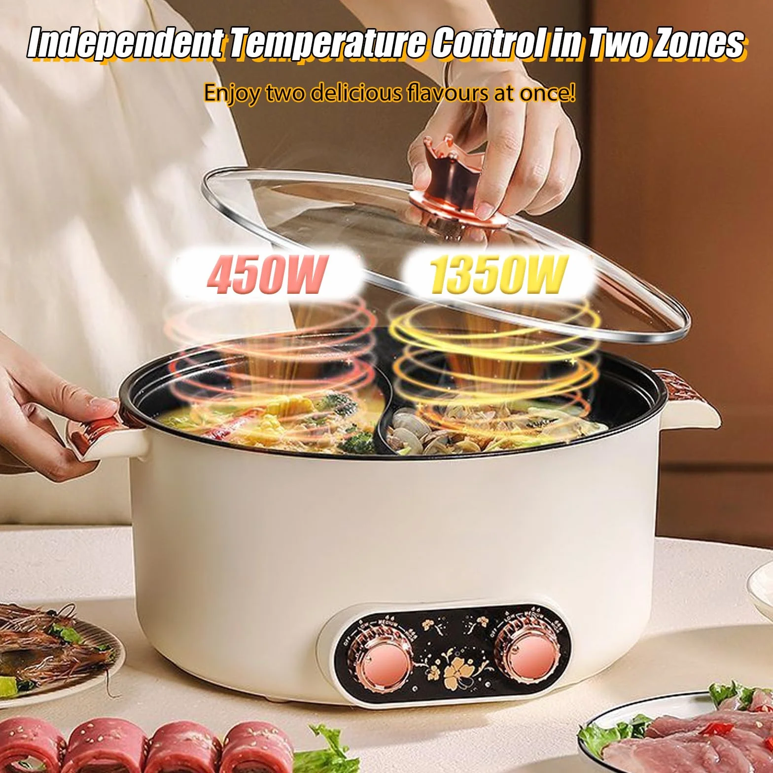 Elektryczny hot pot 5L 1350W 2-stronny z dwoma regulatorami Trzy ustawienia mocy Patelnia nieprzywierająca Wielofunkcyjny szybkowy rondel