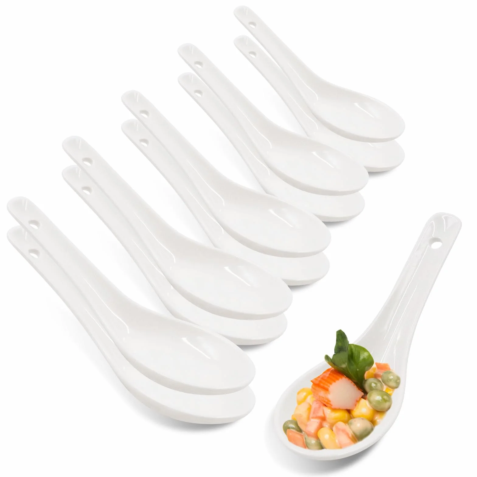 Biała porcelanowa łyżka do zupy 12,8 cm azjatycka ceramiczna