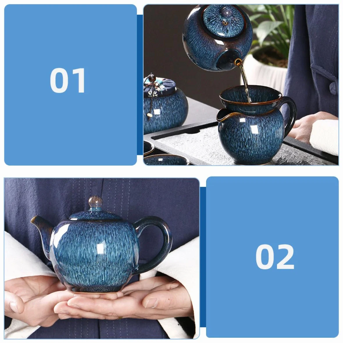 KICHOUSE Ceramic Teapot 300ml with Removable Stainless Steel Infuser for Loose Tea