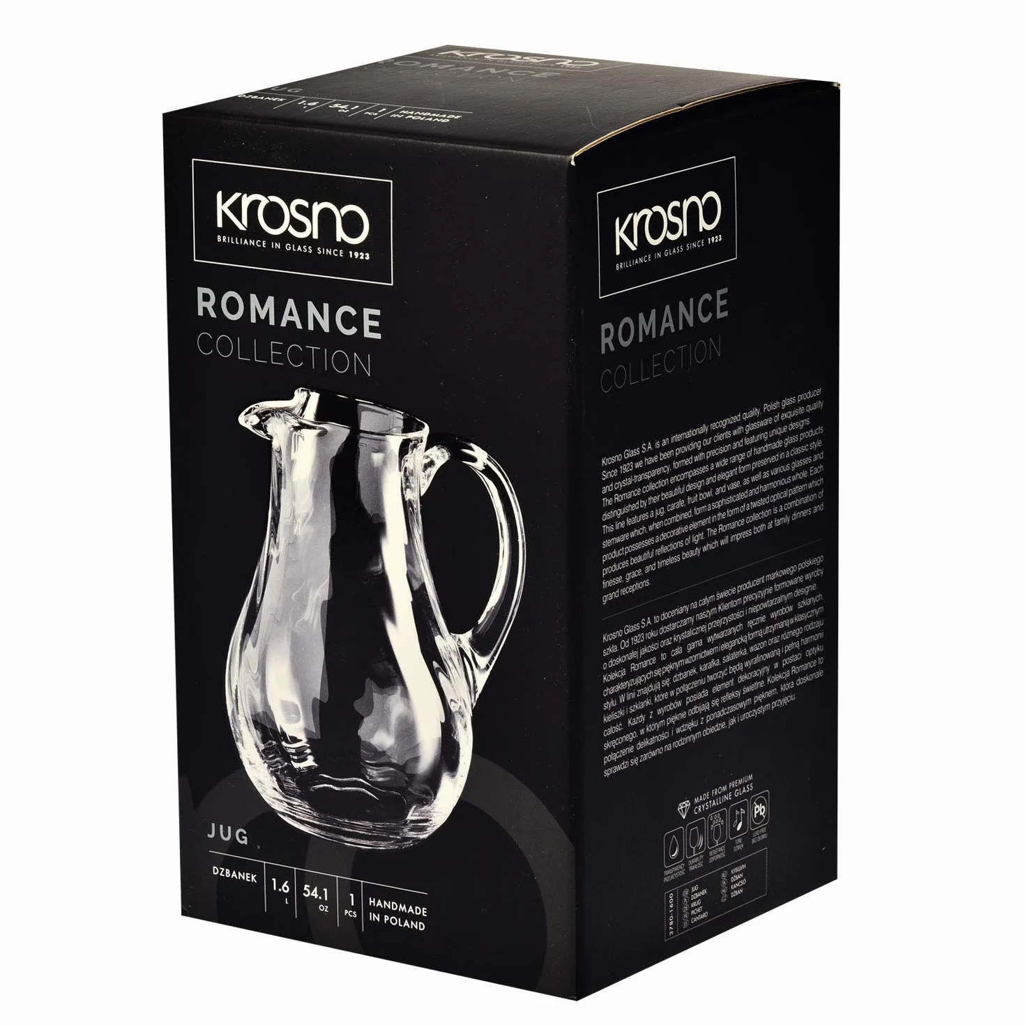 KROSNO Szklany Dzbanek do Wody 1600 Ml Romance Szkło Kryształowe