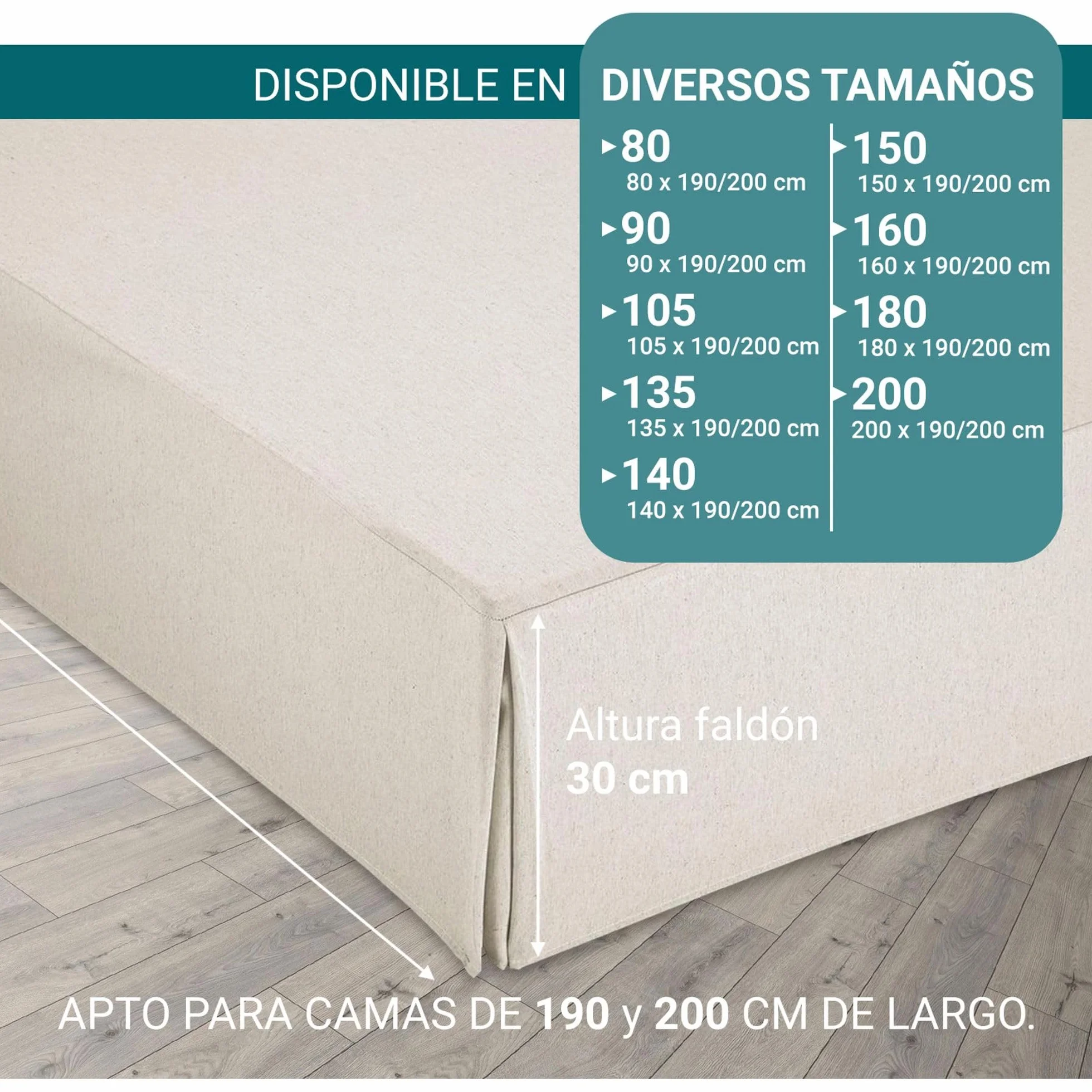 Pokrywa łóżka Canape 90 Faldon 90x190/200 cm Kość słoniowa Antypoślizgowe oddychające 100% Made in Spain