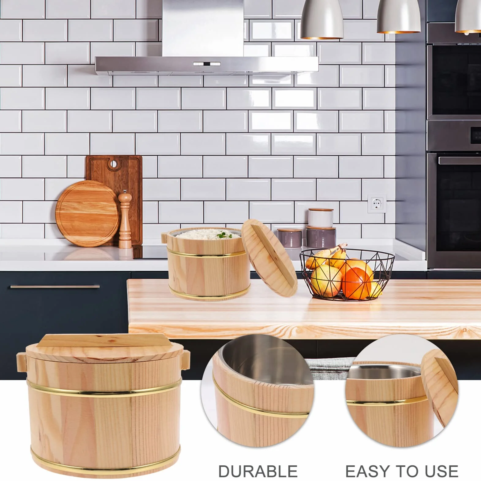 1 Zestaw Drewnianych Misek Do Ryżu Sushi Hangiri Sushi Oke Wanna Do Mieszania Ryżu Z Pokrywką 18Cm Drewniana Miska Do Ryżu Sushi Wiadro Ryżu Pojemnik Do Kuchni Restauracji Sushi
