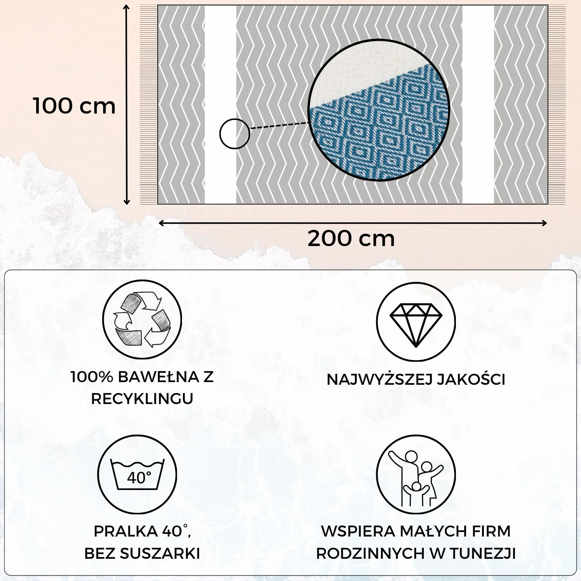 Fouta bawełniany ręcznik plażowy 100 x 200 cm orientalna tkanina sauna