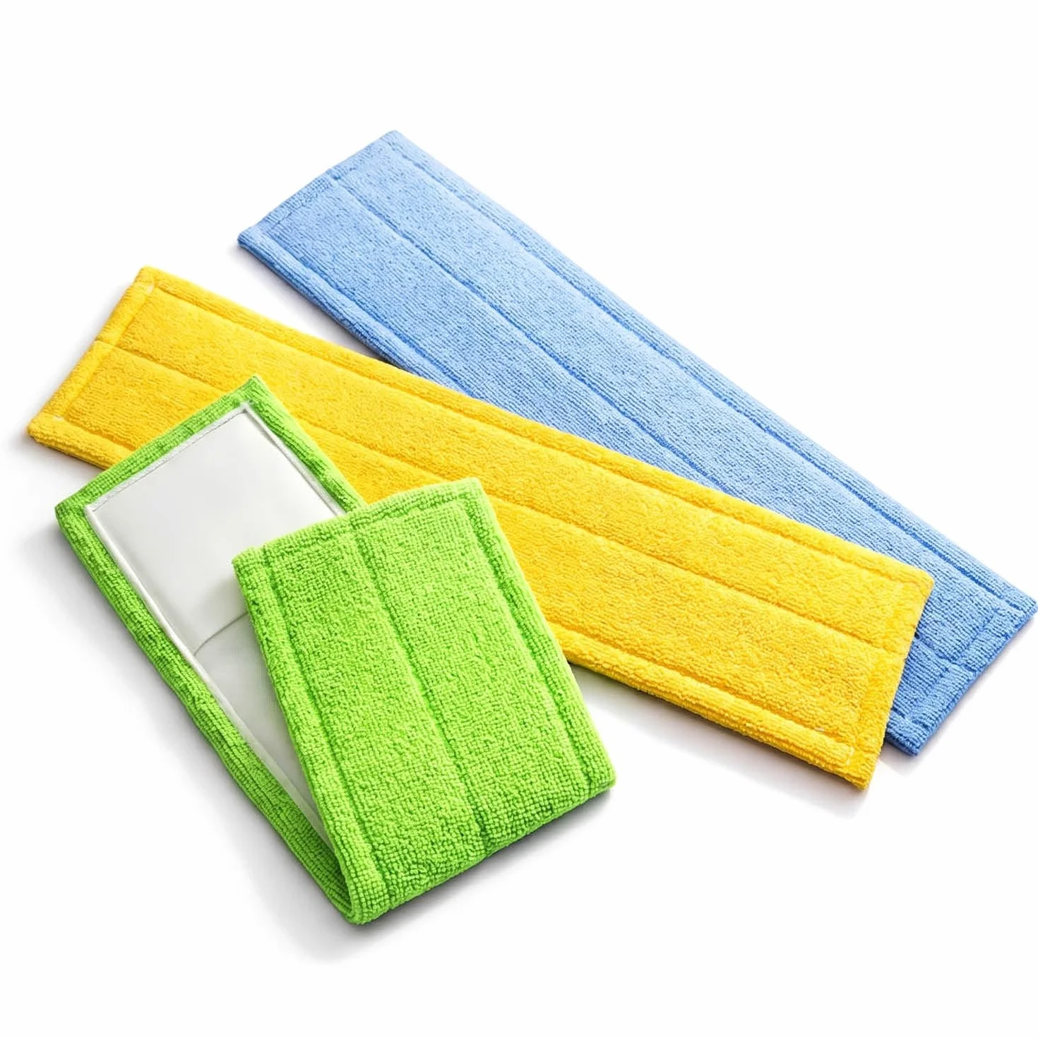 com-four® 3 nakladki z mikrofibry – zapas do mopa podlogowego 39 cm – do wszystkich rodzajów podlóg – pranie w pralce 40 °C (3 sztuki - niebieski/zólty/zielony)