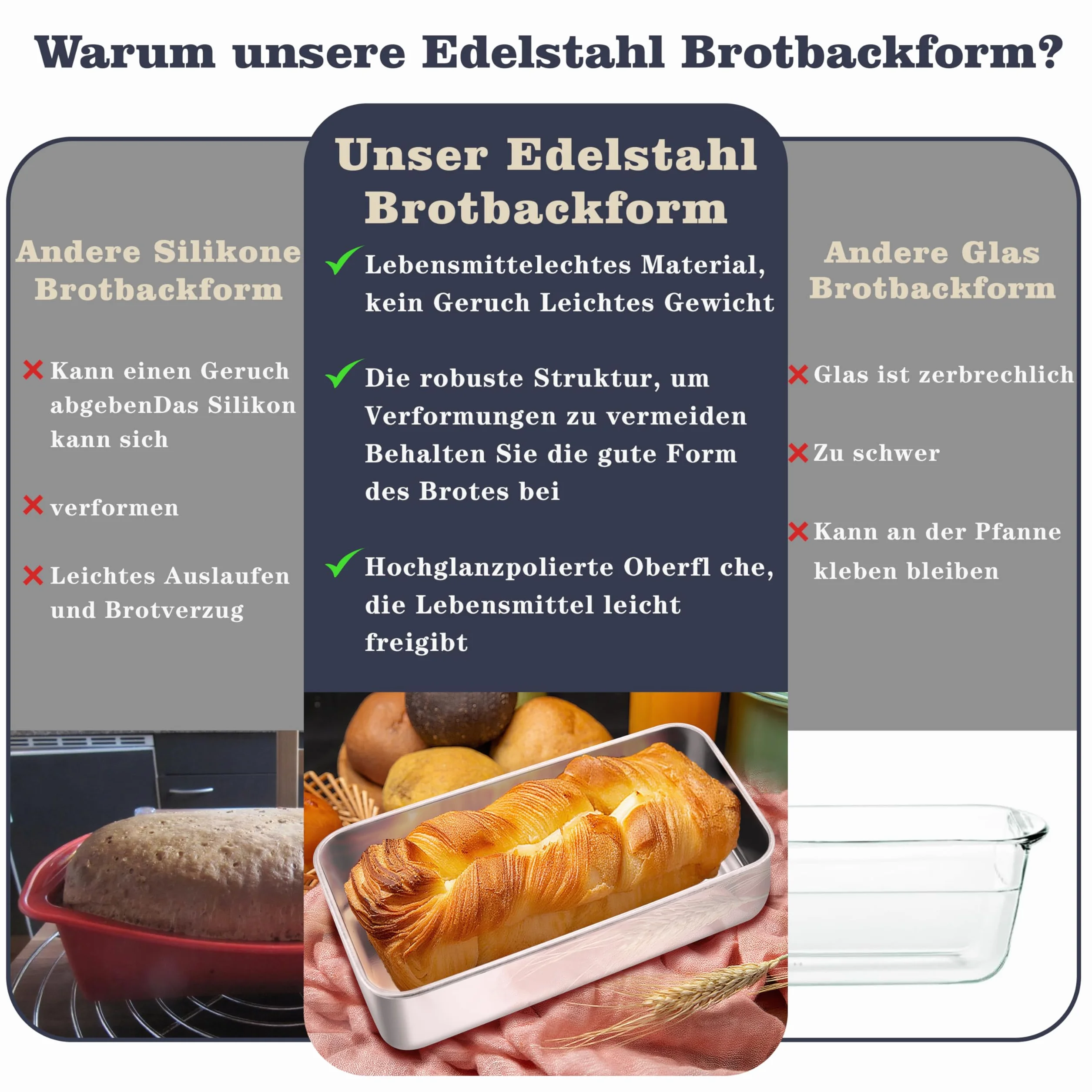 Homikit 2 sztuki forma do pieczenia chleba 30,5 cm ze stali nierdzewnej
