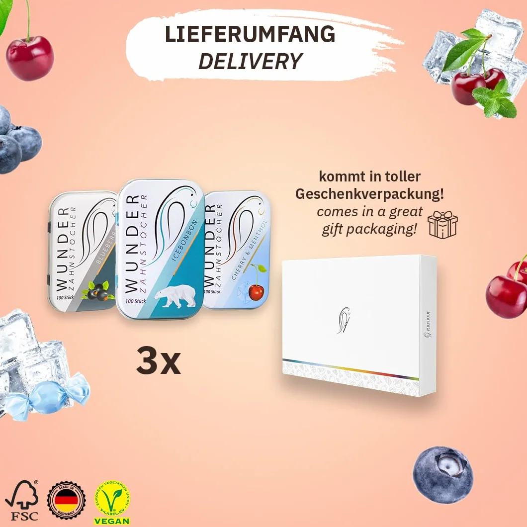 Wykałaczki smakowe - 3 opakowania - Fresh - 100 sztuk w każdym rodzaju - eleganckie metalowe pudełko - świeży oddech - zapobiega obgryzaniu paznokci - zaprzestanie palenia