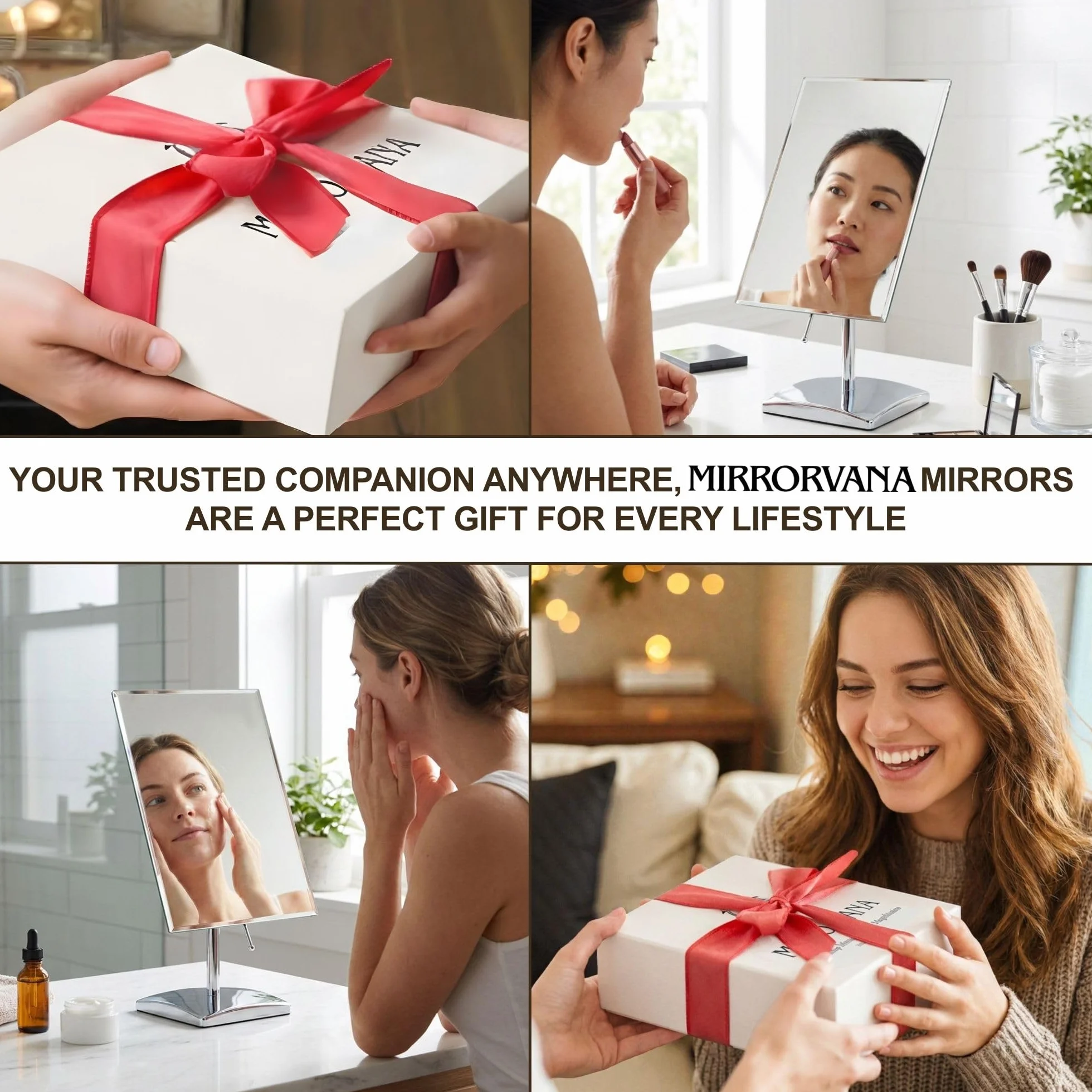 MIRRORVANA Prostokątne lusterko na stojaku do makijażu 25 x 18 cm srebrne