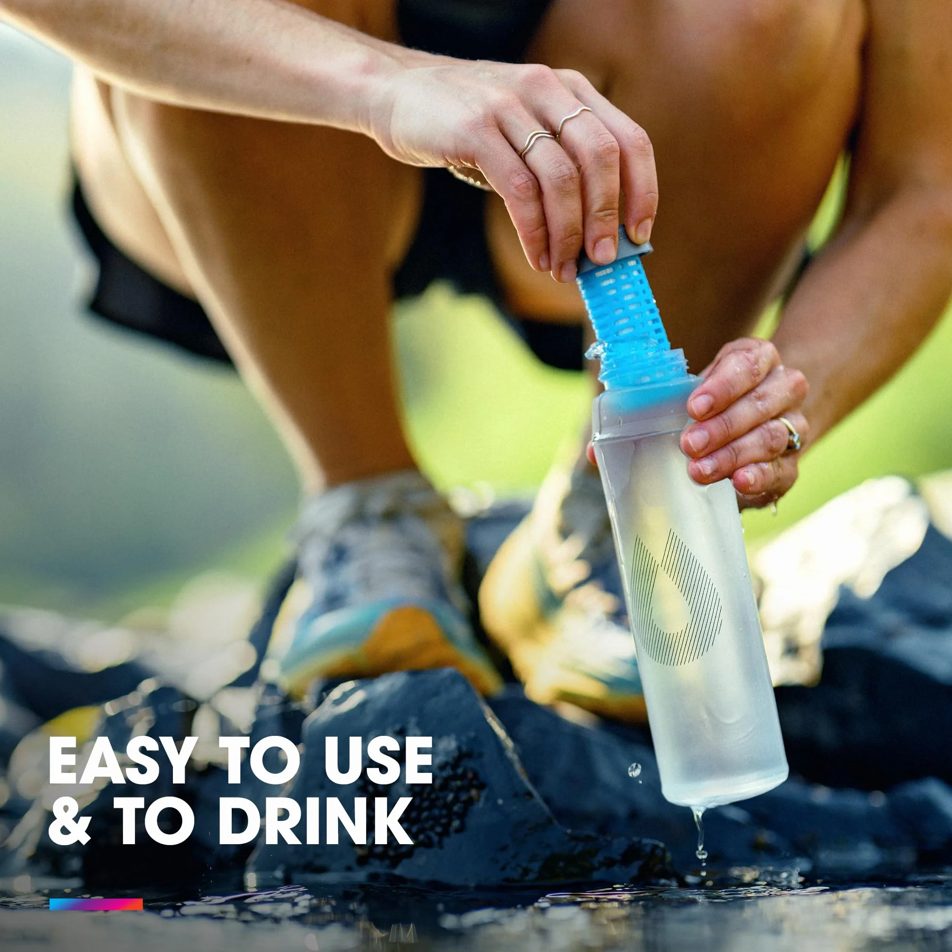HydraPak UltraFlask+ 500 ml – filtrowana, ściśliwa butelka na napoje Softflask do napojów i plecaków z wbudowanym filtrem do wody (Clear, 500 ml)