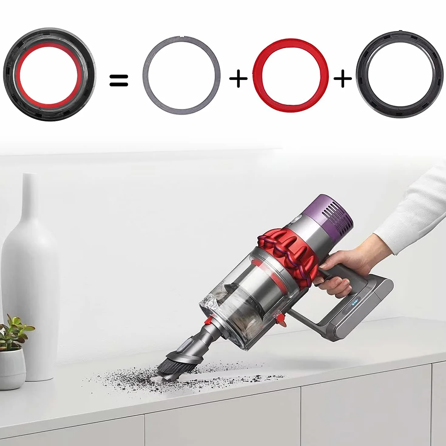 Uszczelka pojemnika na kurz Kompatybilna z Dyson, Górna Uszczelka Zamiennicza dla Dyson V11 SV14 15, Uszczelka pojemnika na kurz z wkrętakiem dla odkurzaczy Dyson V11/SV14/15 Akcesoria do naprawy