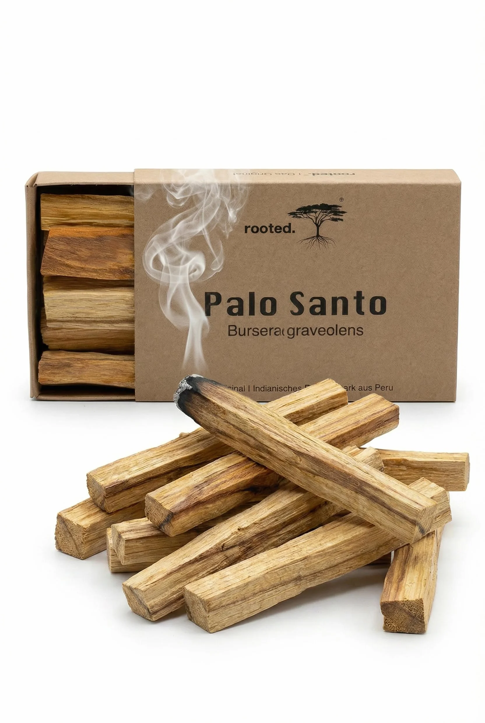 rooted. Oryginalne Palo Santo - indyjskie [drewno dymne] z Peru - święte drewno - 100% kontrolowane i zrównoważone zbiory - Medytacja i rytuały oczyszczania