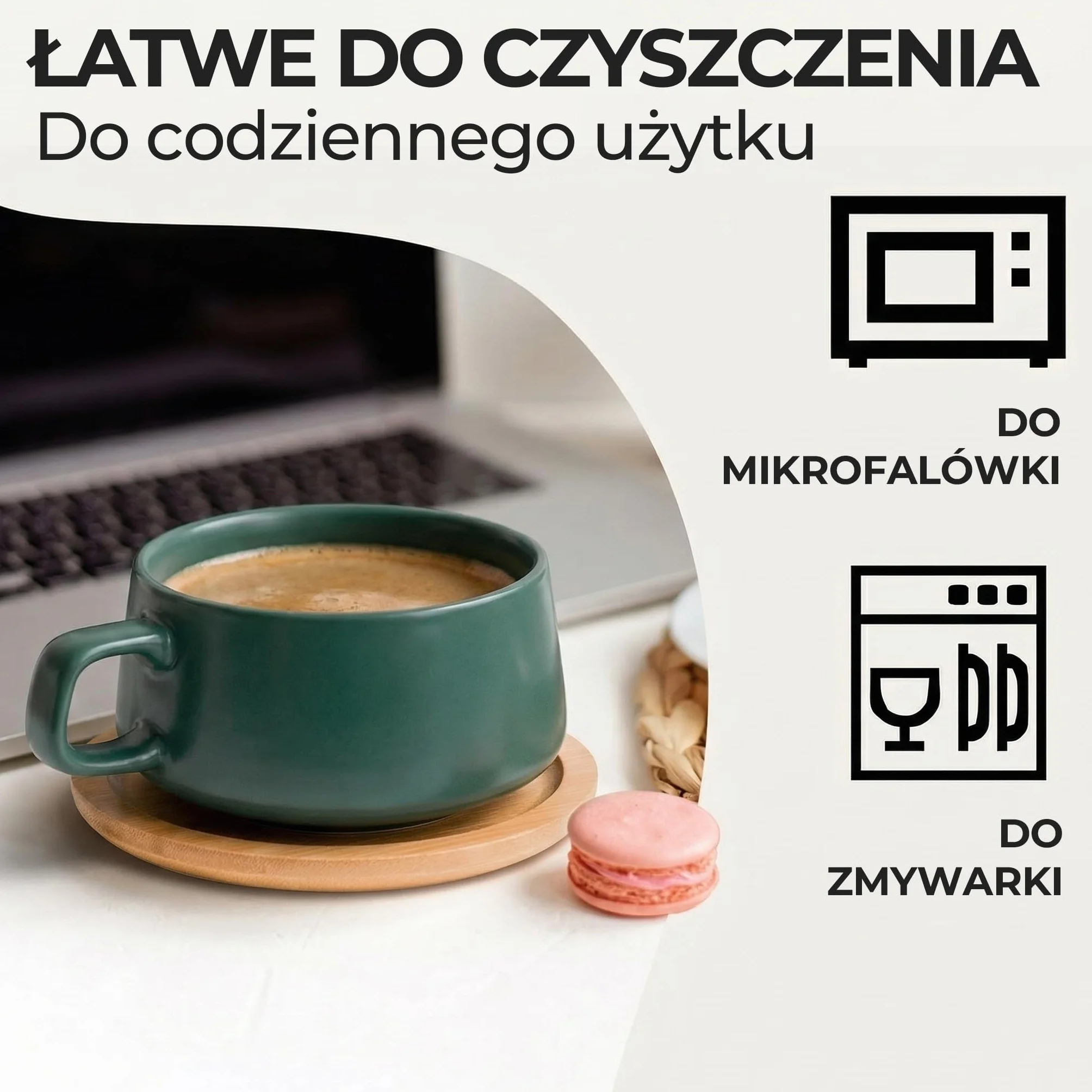 Filiżanki Ceramiczne 320 ml Zestaw 4 - Kubki do Kawy Herbaty Cappuccino z Spodkami Bambusowymi
