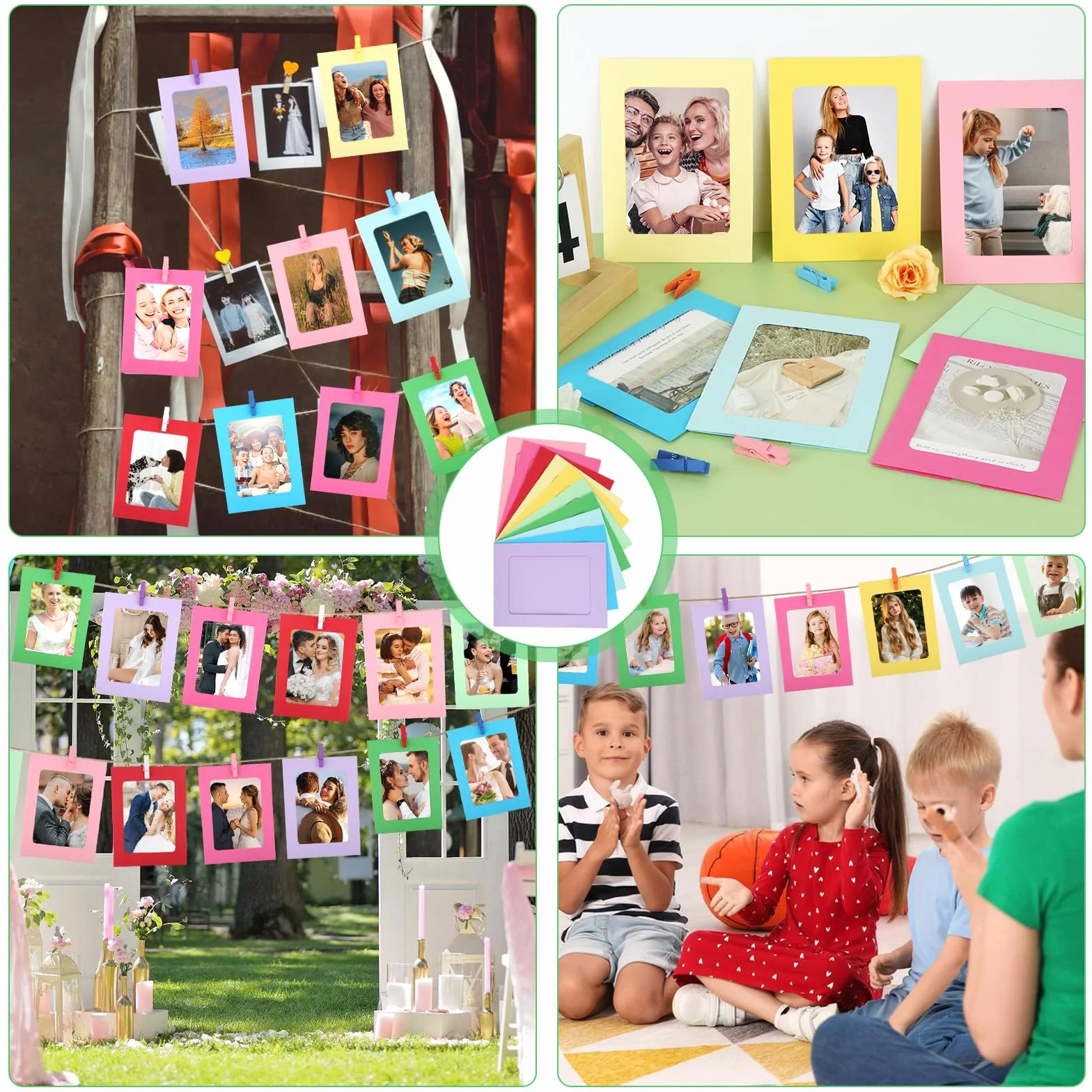 30 sztuk papierowych ramek na zdjęcia, kolorowa ramka na zdjęcia, 11,5 x 15,5 cm, w 10 kolorach, z drewnianymi klamerkami, mała i lina konopna, kreatywna papierowa ramka na zdjęcia, kartonowa ramka na