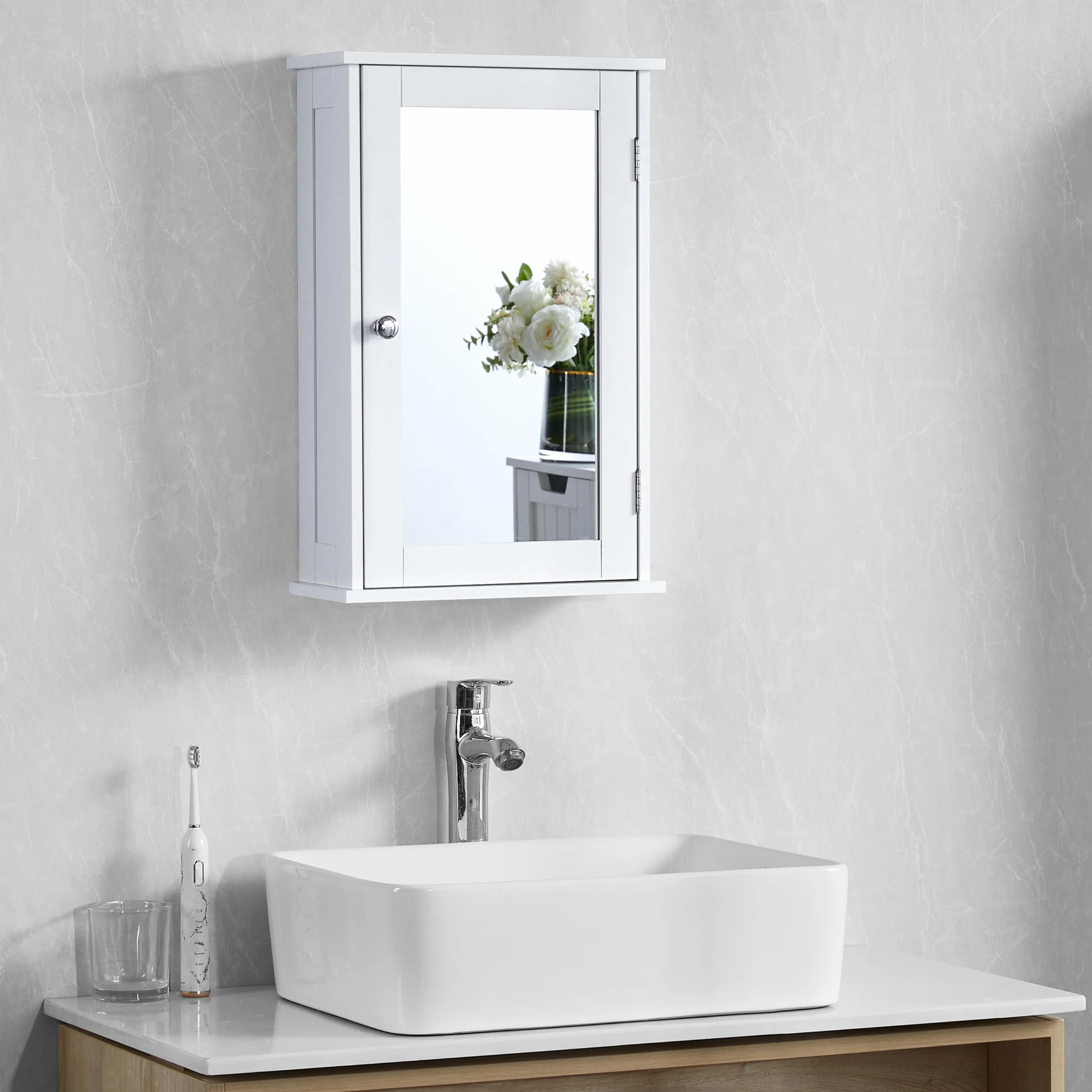 Bath Vida Priano szafka łazienkowa pojedyncze lustrzane drzwi montowane na ścianie, biała