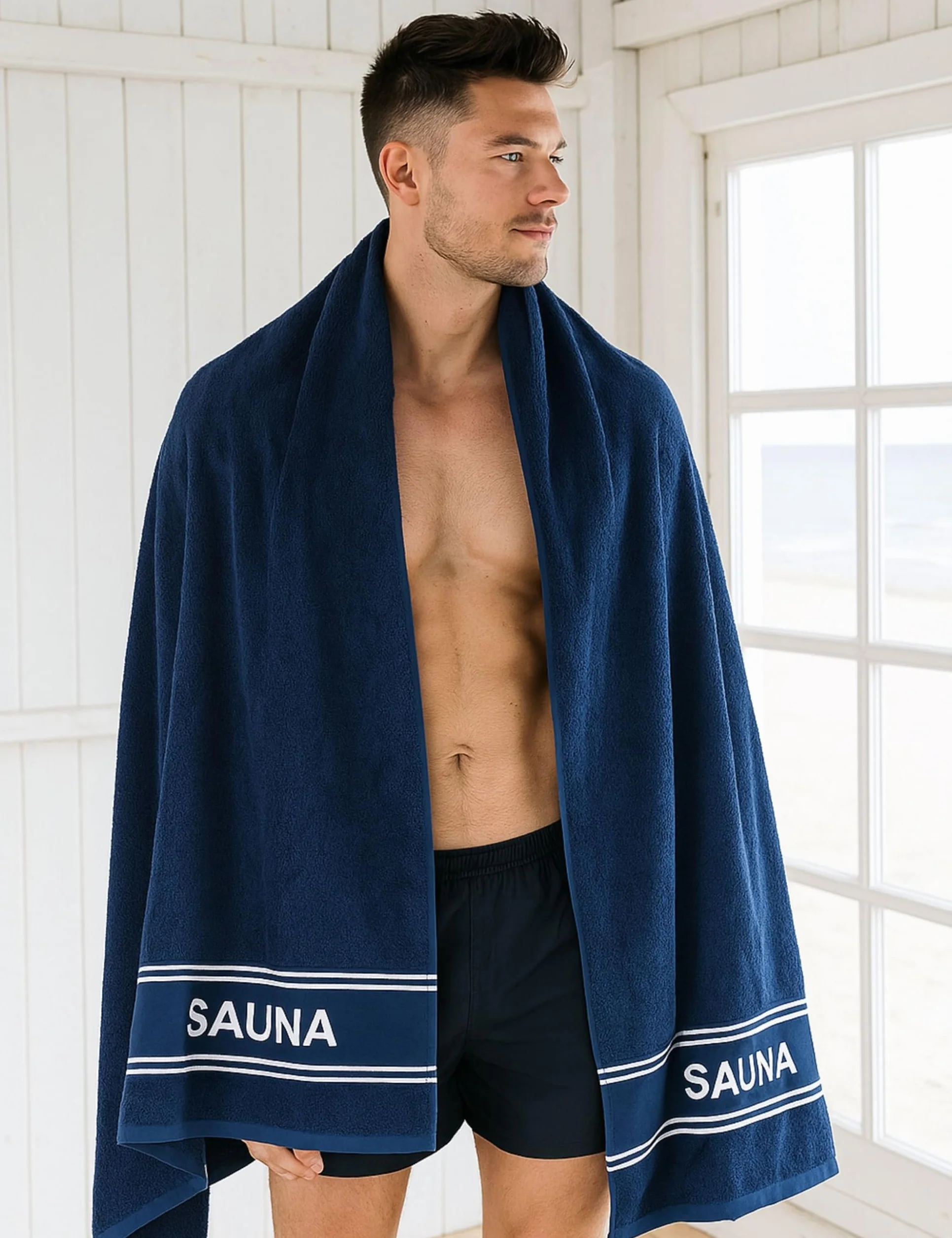 Morgenstern Ręcznik do sauny XXL 80 x 200 cm, 100% bawełna, ręcznik do sauny, duży ręcznik kąpielowy dla kobiet i mężczyzn, frotte, Oeko Tex Standard 100, granatowy