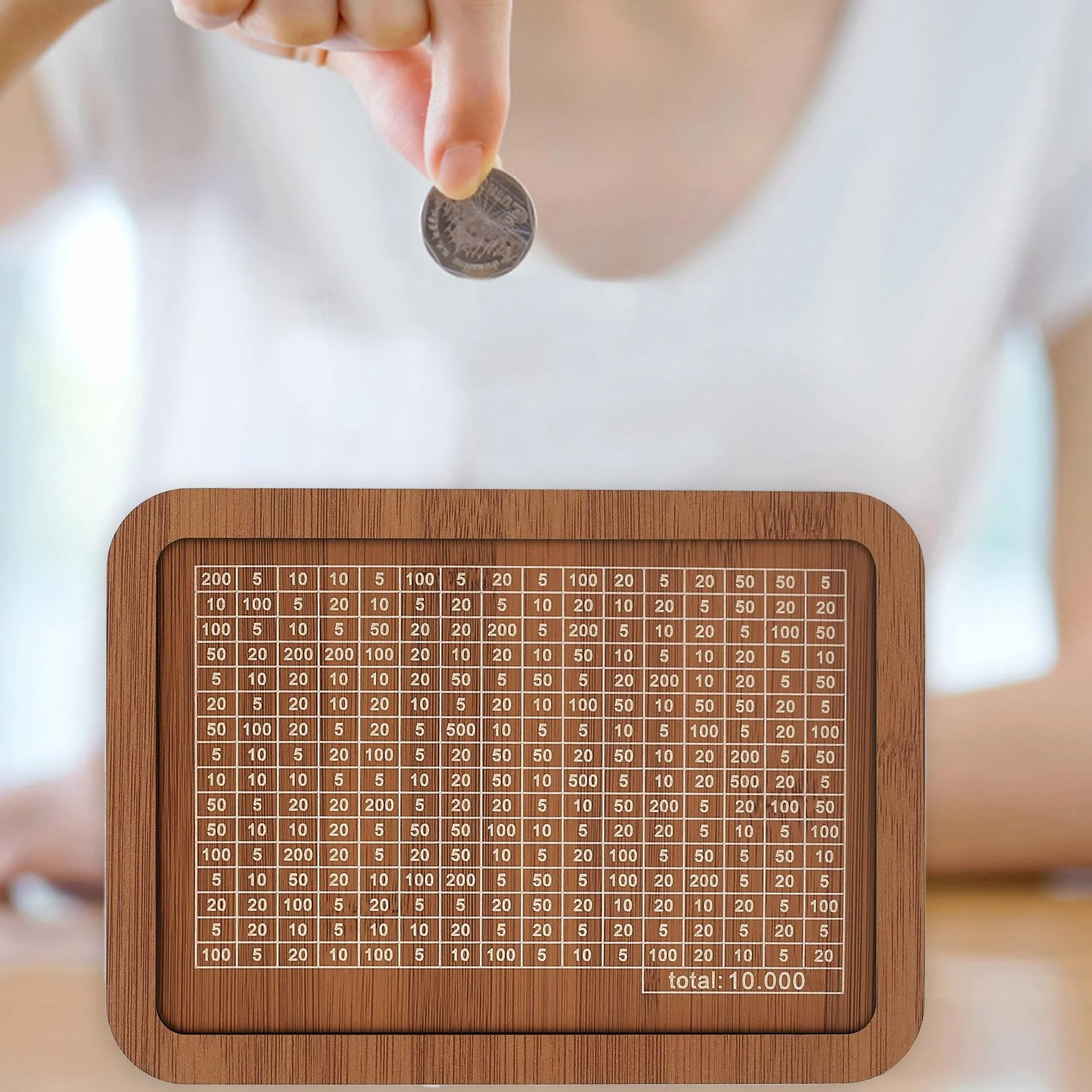 Skarbonka drewniana z licznikiem, banknoty, banki na monety, cyframi, wielokrotnego użytku, dla dzieci, cel oszczędnościowy 10000