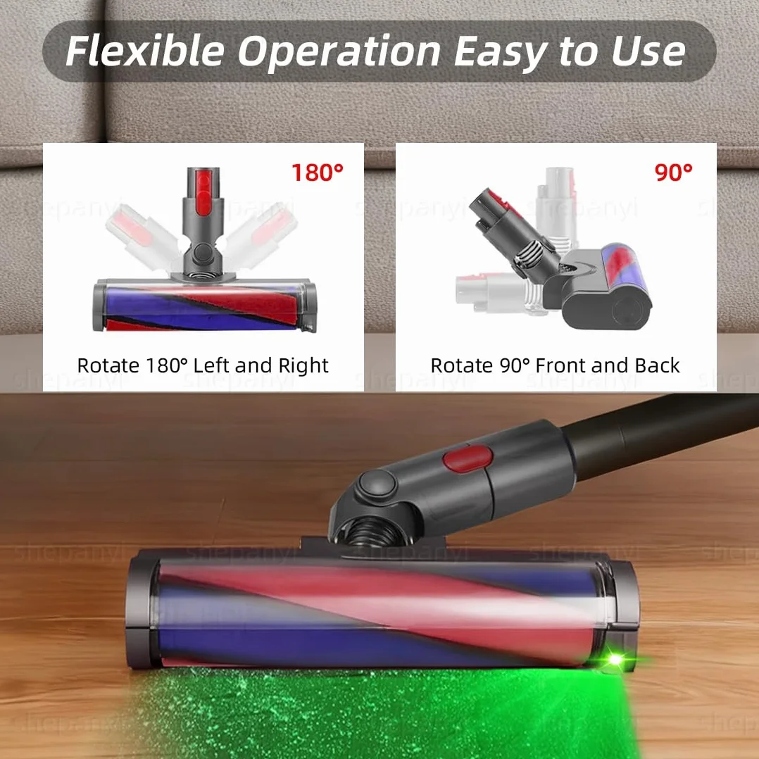 Miękka szczotka do podłóg z oświetleniem LED, głowica szczotki kompatybilna z odkurzaczem Dyson V7/V8/V10/V11/V15, do delikatnego czyszczenia wszystkich twardych podłóg.