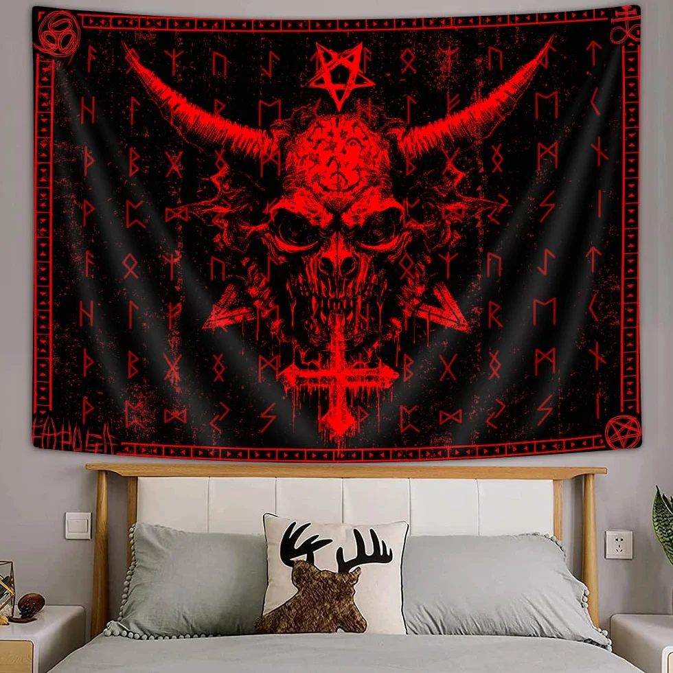 Ptrxobj Goat Head Pentagram Gobelin gotycki diabeł Demon Bafomet sataniczny symbol gobelin tajemniczy hipisowski gobelin mały gobelin ścienny do salonu 152 x 102 cm