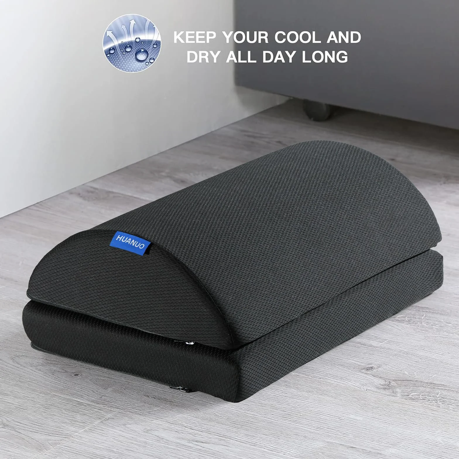 HUANUO Podnóżek na biurko, podnóżek z 2 opcjonalnymi pokrowcami, regulowana wysokość i ergonomiczna półka na nogi do biura i domu – poduszka na podnóżek Footrest