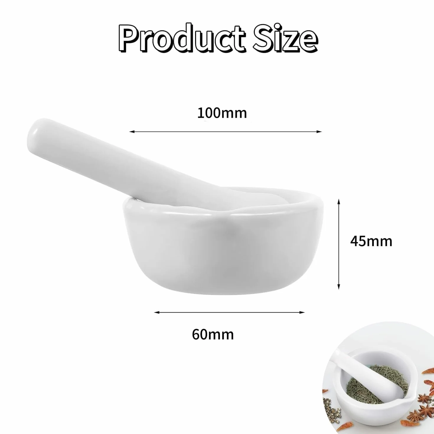 Zestaw moździerza i tłuczka, mały zestaw porcelanowych moździerzy i tłuczka, ceramiczna miska na lekarstwa, moździerz pesto, odpowiedni do domu i laboratorium (100 cm)