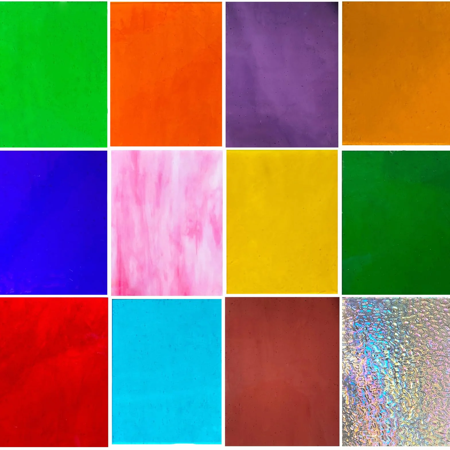 ILLUCKAI 12 arkuszy tęczowego przezroczystego witrażu, 10 x 15 cm, materiały witrażowe, opalizujące szkło artystyczne do projektów witrażowych i tworzenia mozaiki