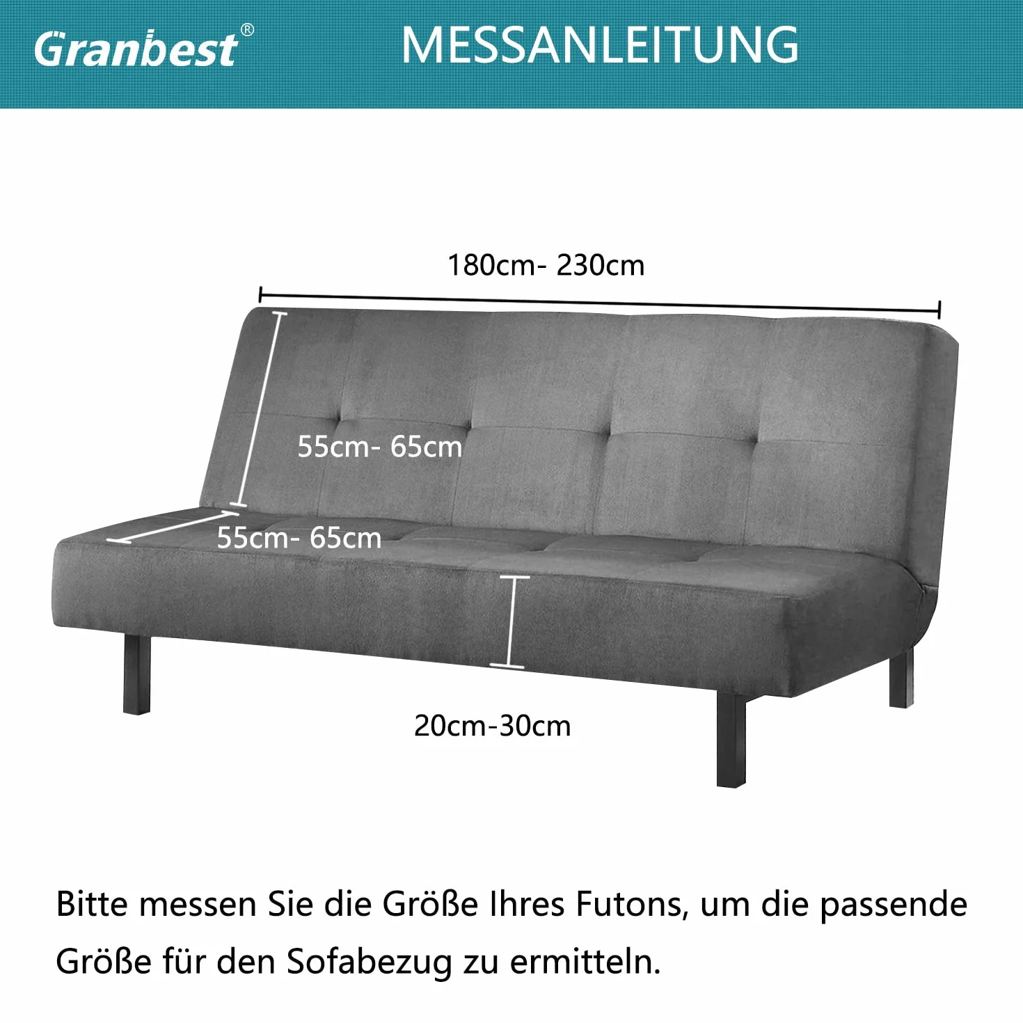 Granbest wodoodporna poszewka na futon bez podłokietników, wysoki stretch futon ochraniacz do składanego sofę do spania antypoślizgowy poszewka na sofę bez podłokietników (szary)