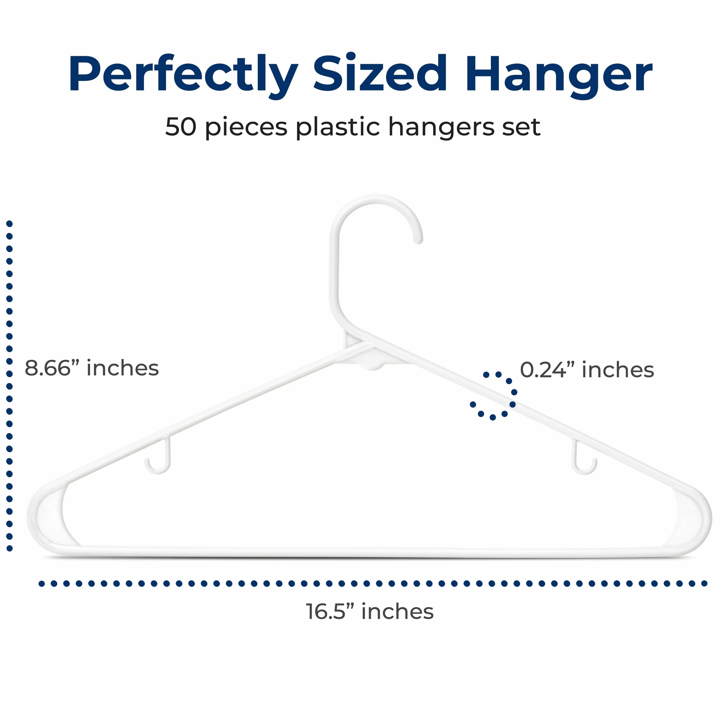 White Standard Plastic Hangers 50-Pack Heavy Duty Tubular Clothes Hanger Set