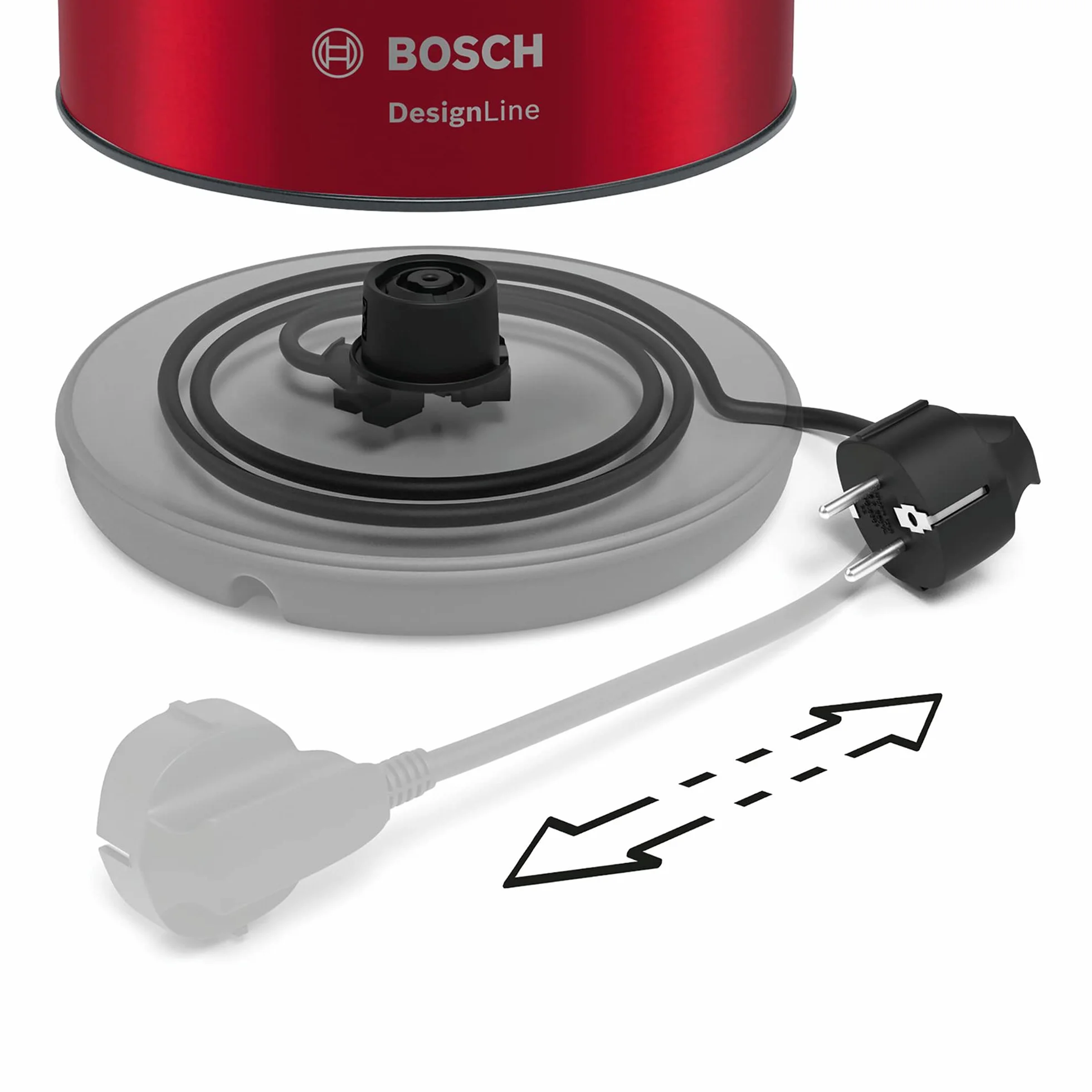 Bosch Hausgeräte TWK3P424 DesignLine Czajnik Elektryczny, 2400 W, 1,7 L, Czerwony/Szary