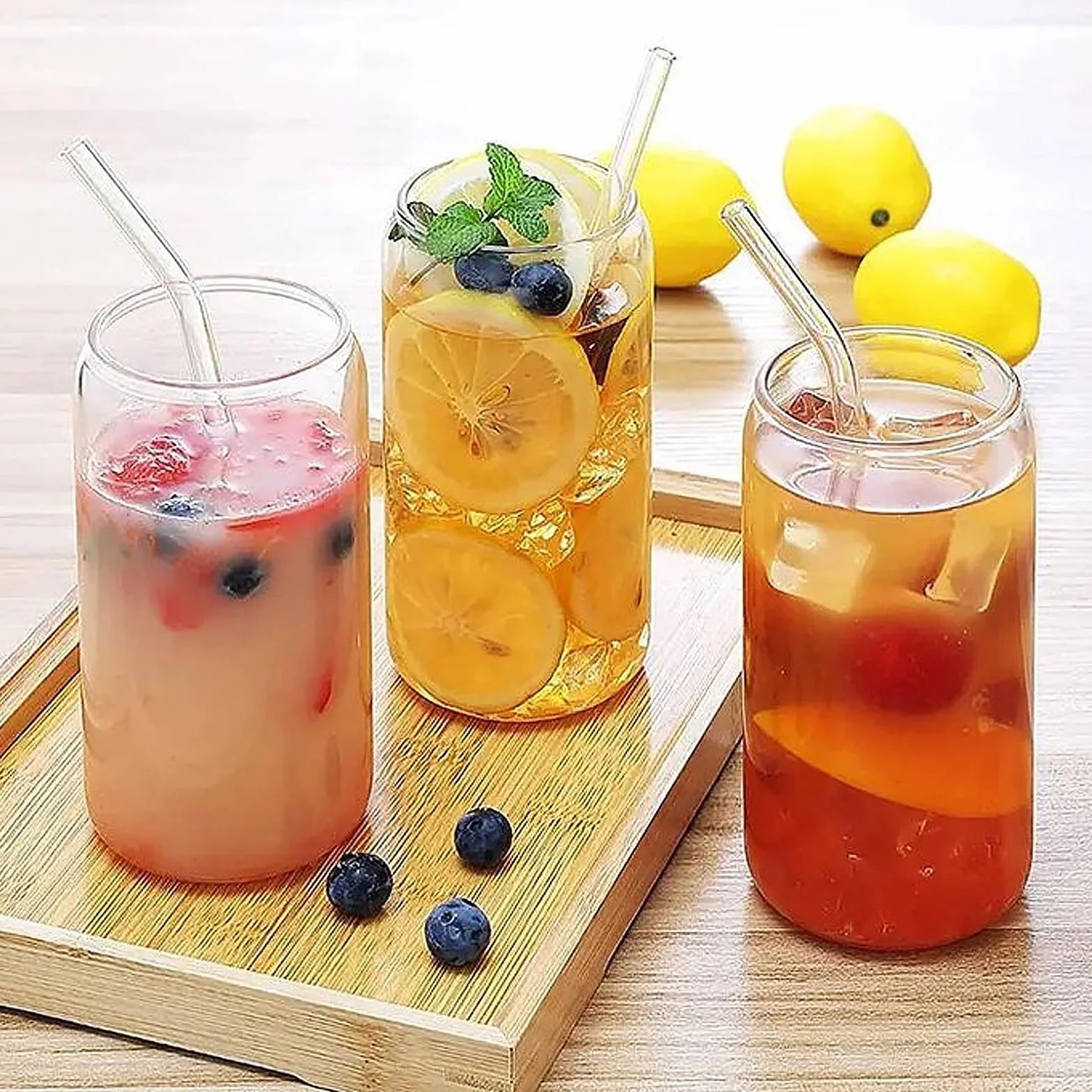 Szklane kubki zestaw 2 szt 500 ml wielokrotnego użytku do kawy koktajli