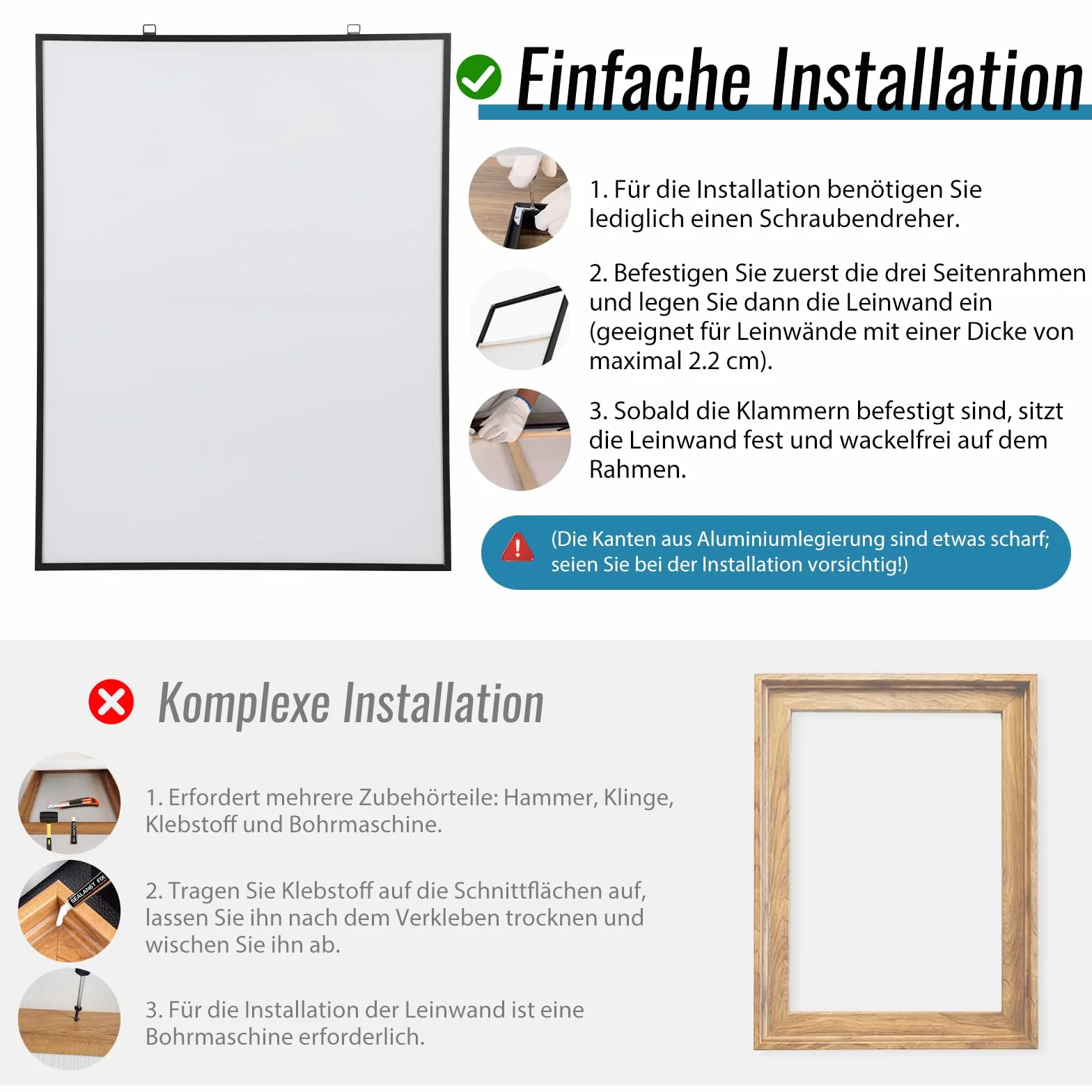 Metalowa rama z fugą cieniową 60x80 cm regulowane wsporniki dystansowe efekt głębi płótna czarna