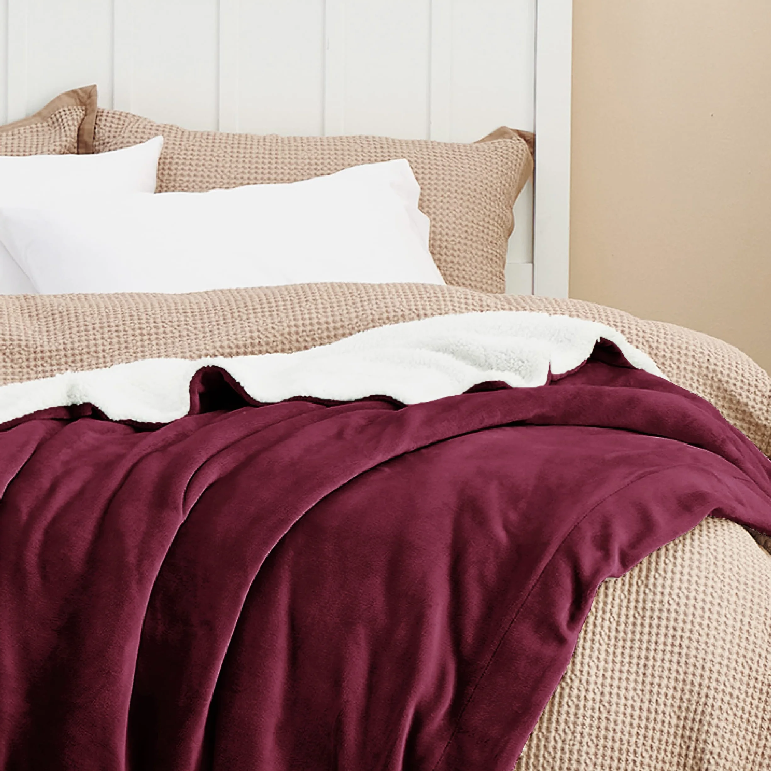 Bedsure Koc Sherpa 150x200 cm Czerwony Dwustronny Polarowy Ciepły
