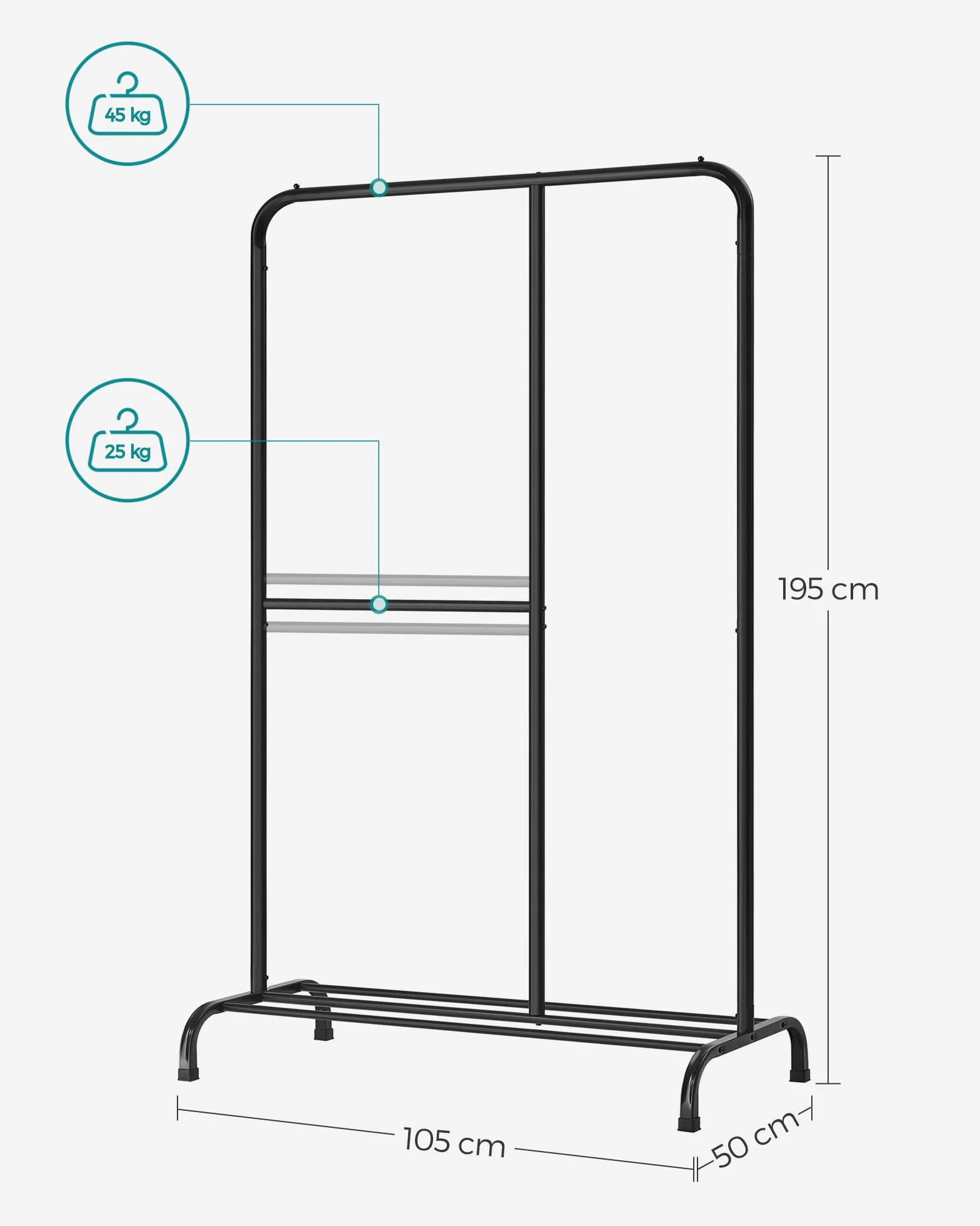 SONGMICS wieszak na ubrania garderoba obciążenie 100 kg regulowany drążek półka czarny HSR103B01