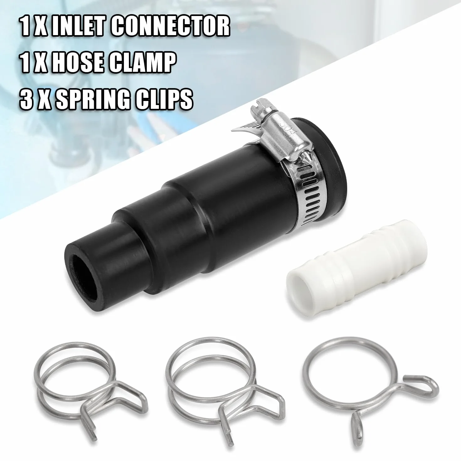 Adapter Weza Spustowego Zmywarki Kompatybilny z Insinkerator Pojemnikiem na Smieci, Zestawem Zlacza do Zmywarki Zawiera 1 Zlacze Wlotowe 1 Zacisk Weza i 3 Zaciski Sprezynowe
