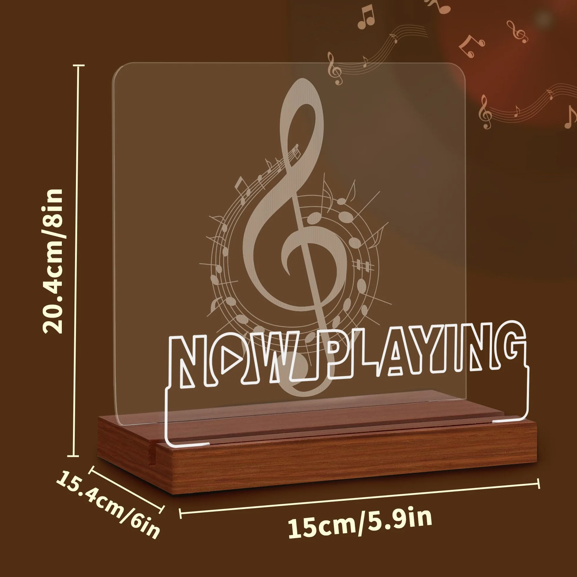 OkiyiD Stojak na płyty winylowe Now Playing, podświetlany stojak na płyty, wyświetlacz stojaku dekoracyjnego, drewniana podstawa LED z miękkimi ciepłymi białymi światłami, winylowe pudełko na płyty do