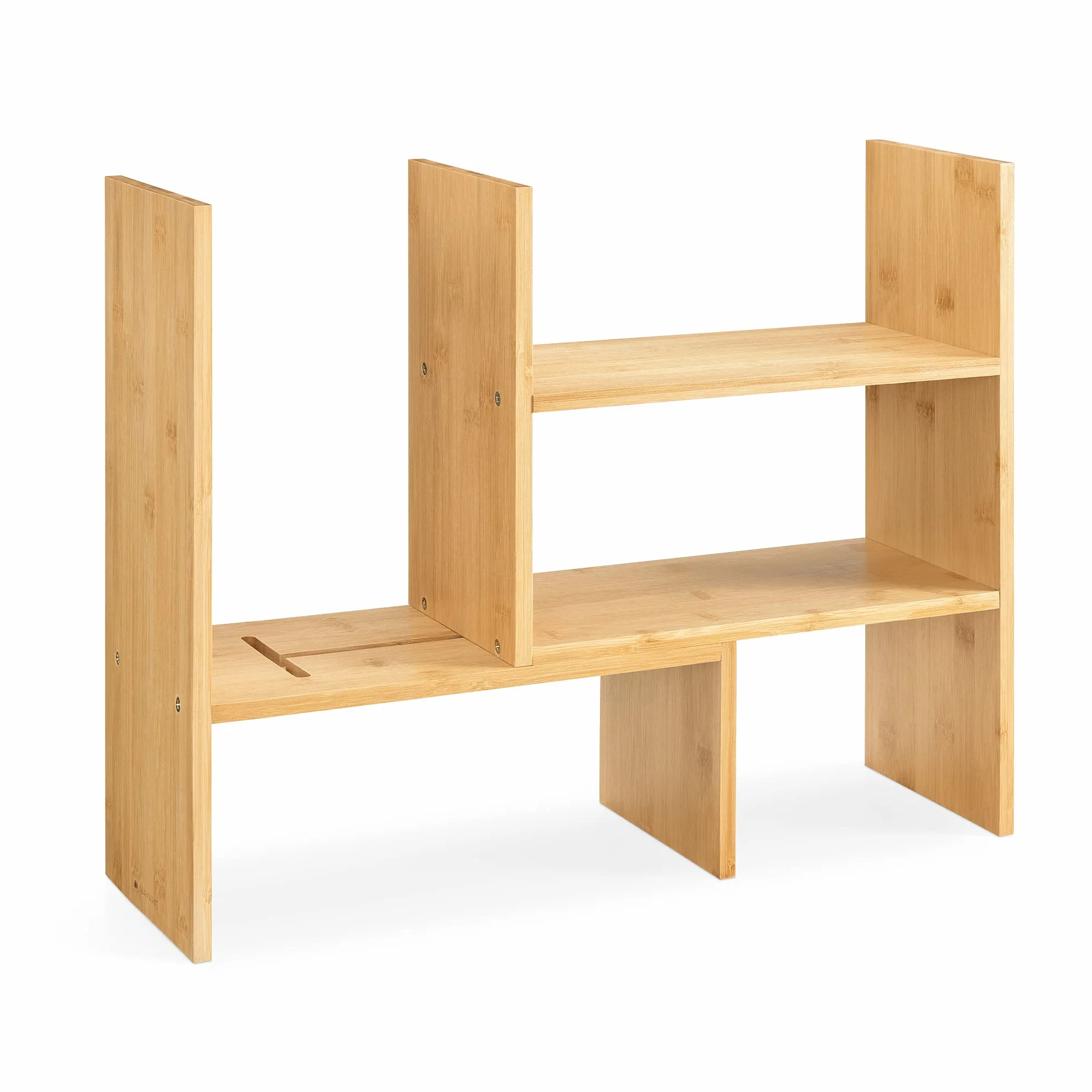 Navaris Bambusowy organizer na biurko, 51 x 15,5 x 40 cm, regulowany system porządkowania – regał narożny do kuchni, biura, łazienki, nadstawka regału